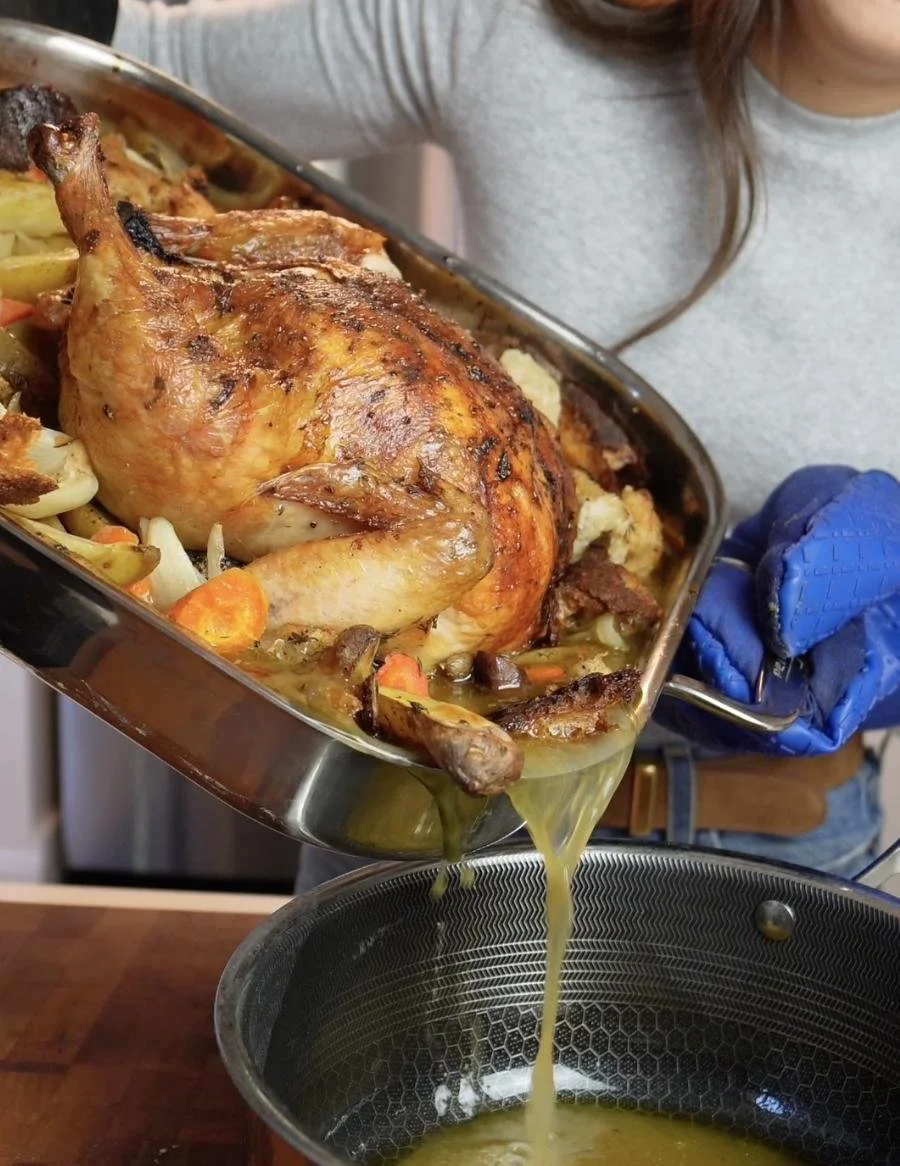 Roast Chicken with Crusty Bread and Herby Sizzling Olive Oil (+ gravy)