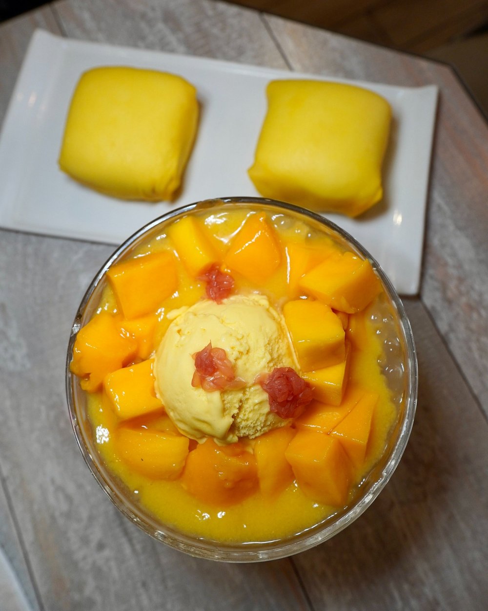 mango crepes and mango shaved ice