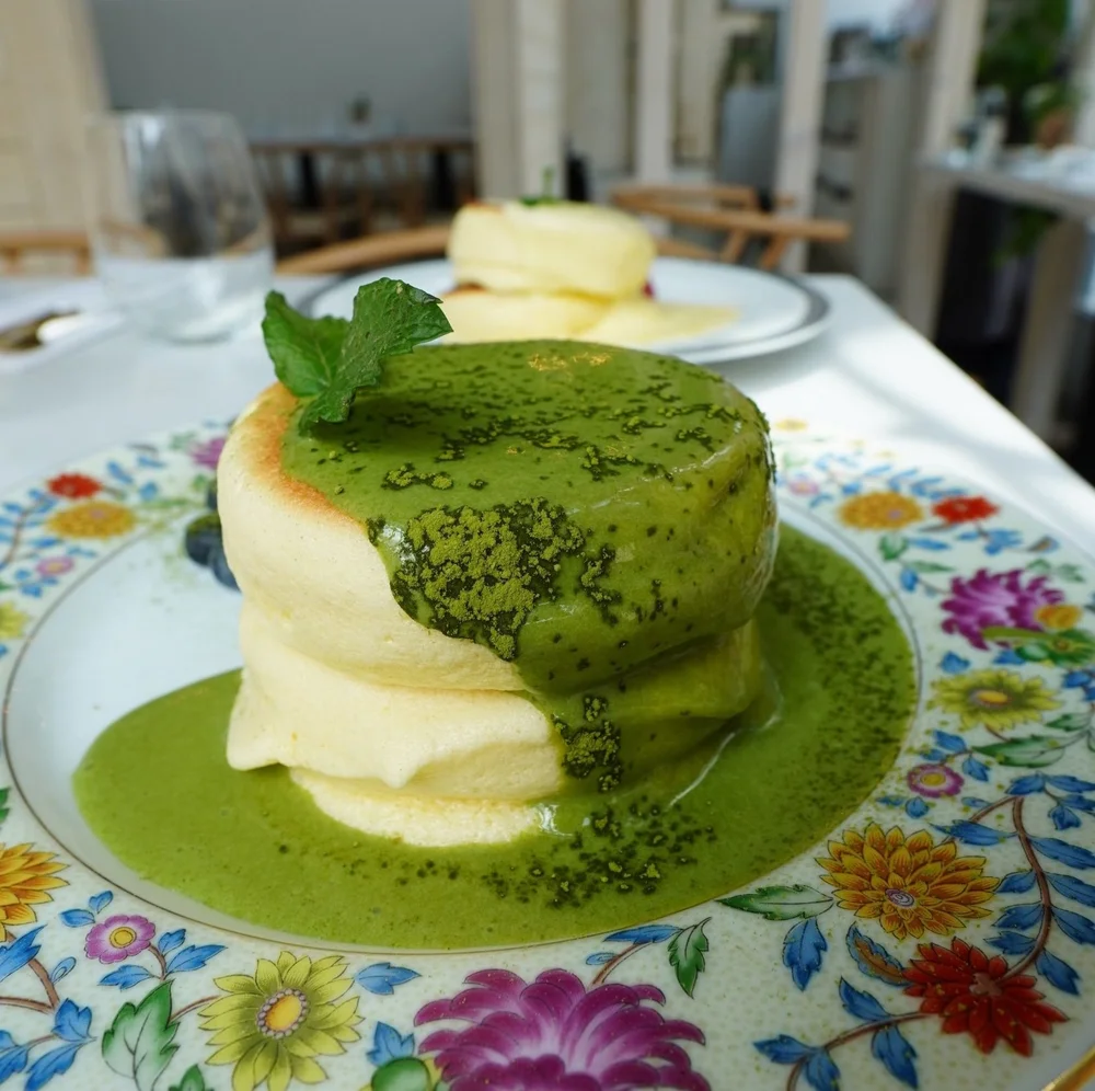 Matcha soufflé pancakes from Vert Frais