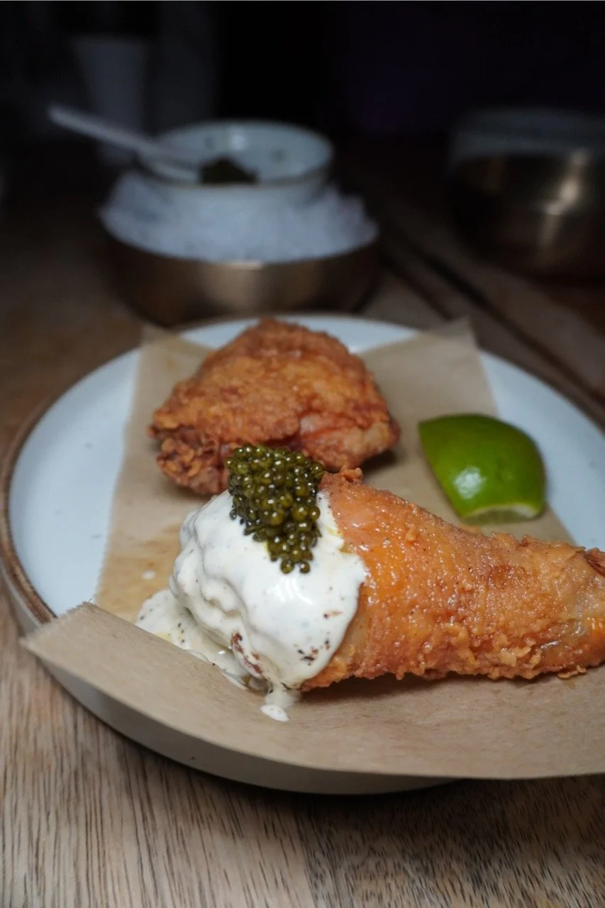 Chicken with yogurt and caviar from Jeju Noodle Bar
