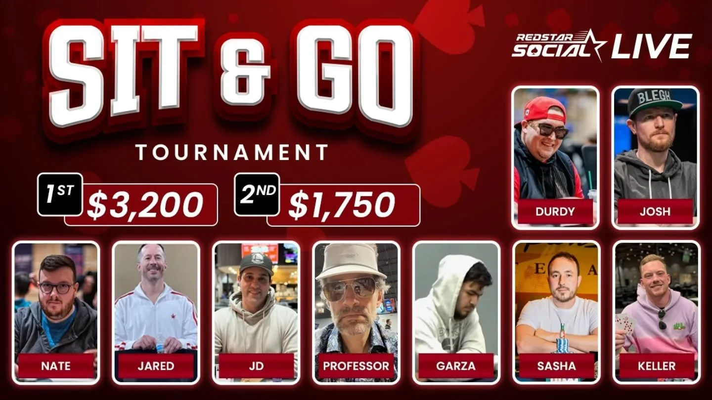 🔥 SNG TOURNAMENT LIVE Game! Red Star Social Live Wednesday stream is at 7pm CST.

You don't want to miss these tournament players tonight. Live stream link in bio.

First takes home $3,200 and 2nd $1,750!

&spades;️ Durdy Dan
&clubs;️ Sasha G.
&spad