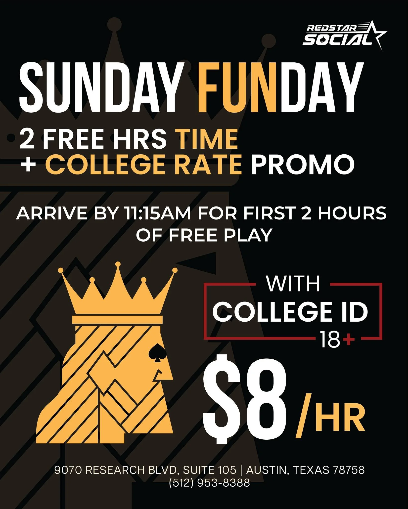 𝐒𝐔𝐍𝐃𝐀𝐘 𝐅𝐔𝐍𝐃𝐀𝐘: 2 FREE HOURS of PLAY (arrive by 11:15am)

🗓️ Doors open at 11am ⏰ 
🎓 College ID get you seat time for only $8/hr today

Tag your crew and come play $1/2 NLH with bomb pots.