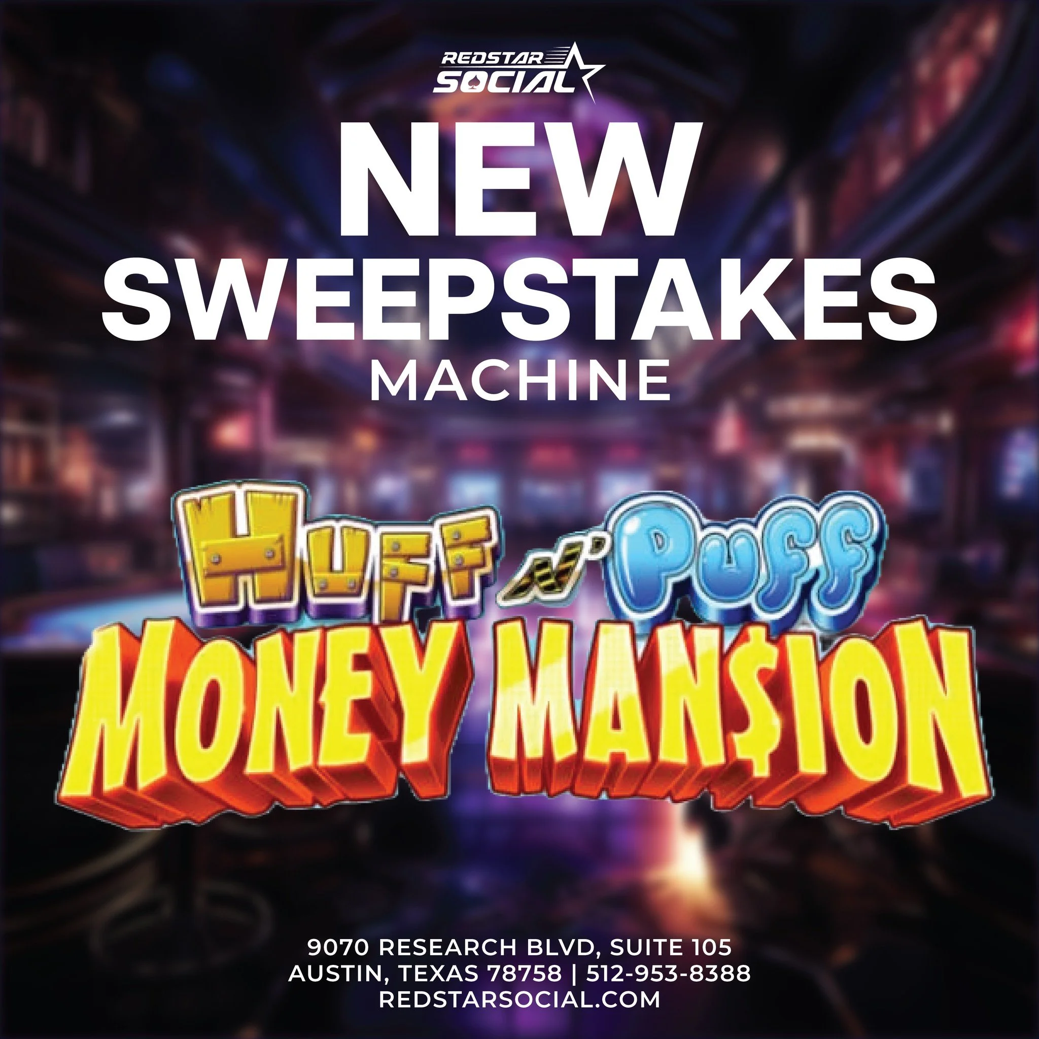 Have you checked out the Huff N' Puff Money Mansion&trade; sweepstakes machine at Red Star Social?

Full of big thrills, bonus features, hold-and-spin action + 𝐌𝐀𝐒𝐒𝐈𝐕𝐄 𝐉𝐀𝐂𝐊𝐏𝐎𝐓𝐒!