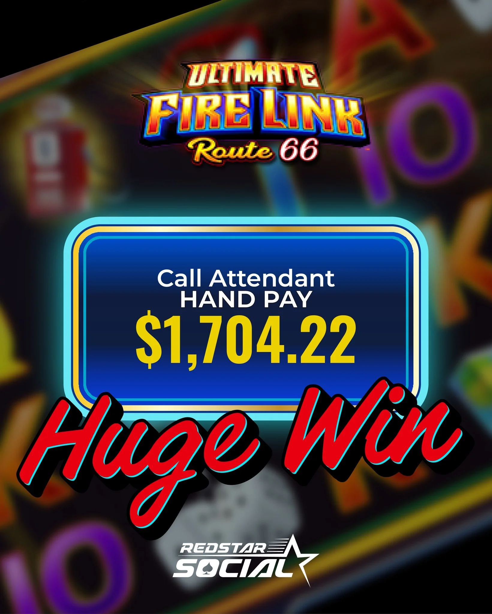 𝐇𝐔𝐆𝐄 𝐖𝐈𝐍: Congratulations to a member hitting $1,704.22 on the Ultimate Fire Link Route 66 sweepstakes machine!

🔥 Multi-level progressive jackpots 
🔥 Lucky dice 🎲, cool shades, wild gas pumps &amp; fireballs
🔥 Features symbols that award 