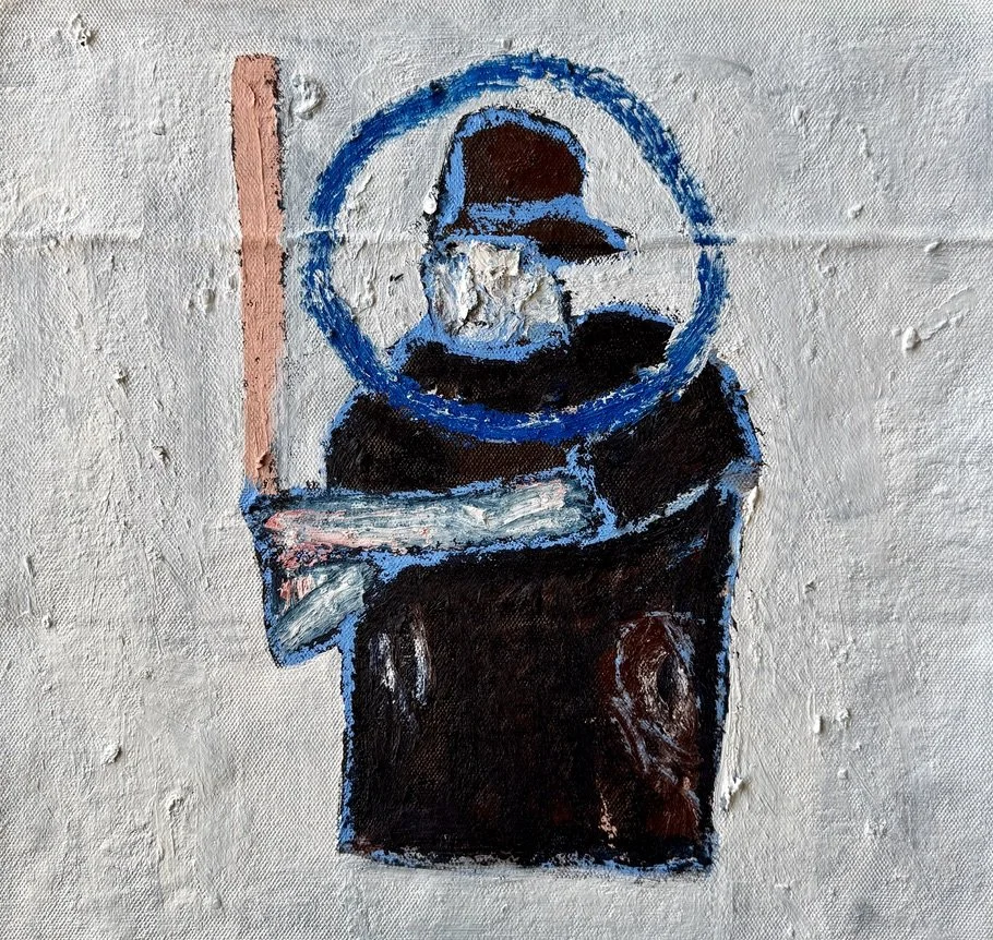  (SOLD) batter up, 41 x 39 cm, oil and acrylic on raw canvas