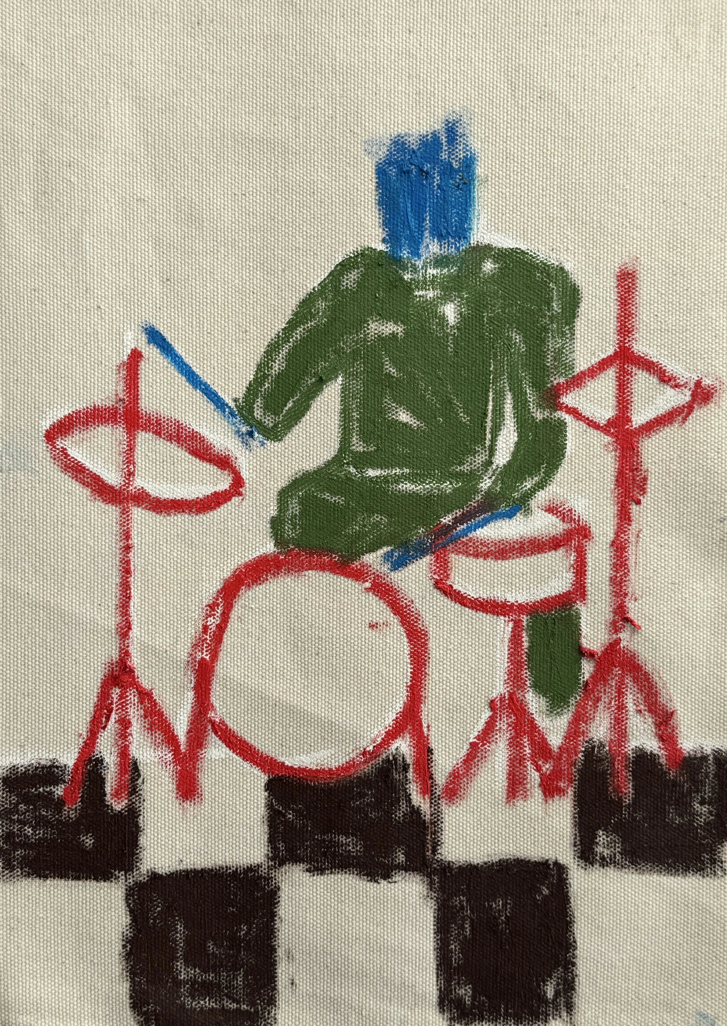 (SOLD) drumkit, 32 x 19 cm,  oil on raw canvas
