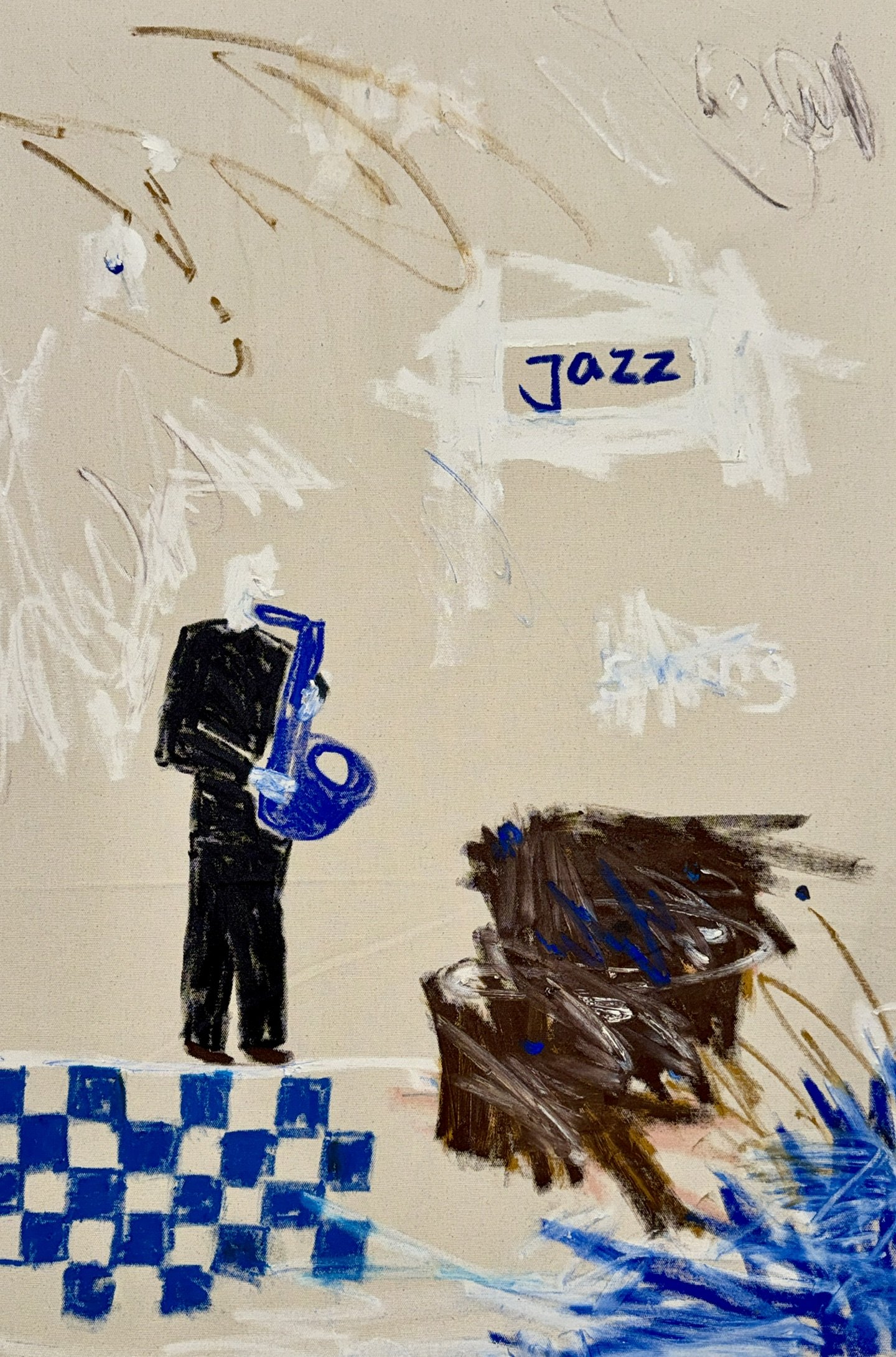 (SOLD) sax solo, 100 x 75 cm, oil on raw canvas