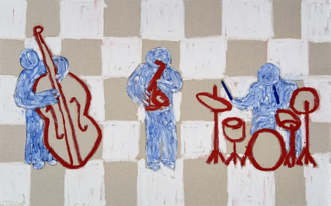 (SOLD) trio (red), 43 x 68 cm, oil on raw canvas