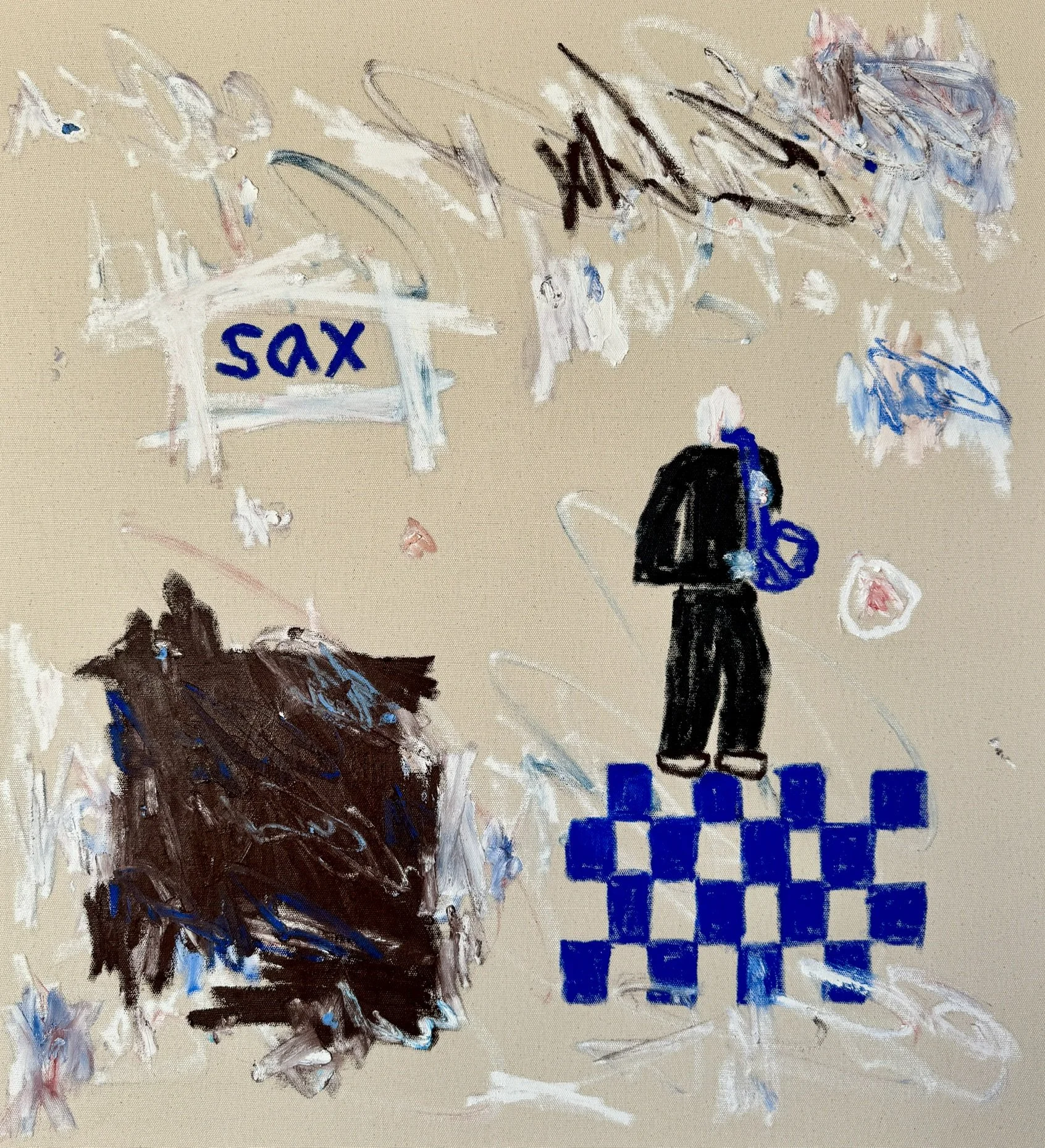 (SOLD) sax, 70 x 77 cm, oil on raw canvas
