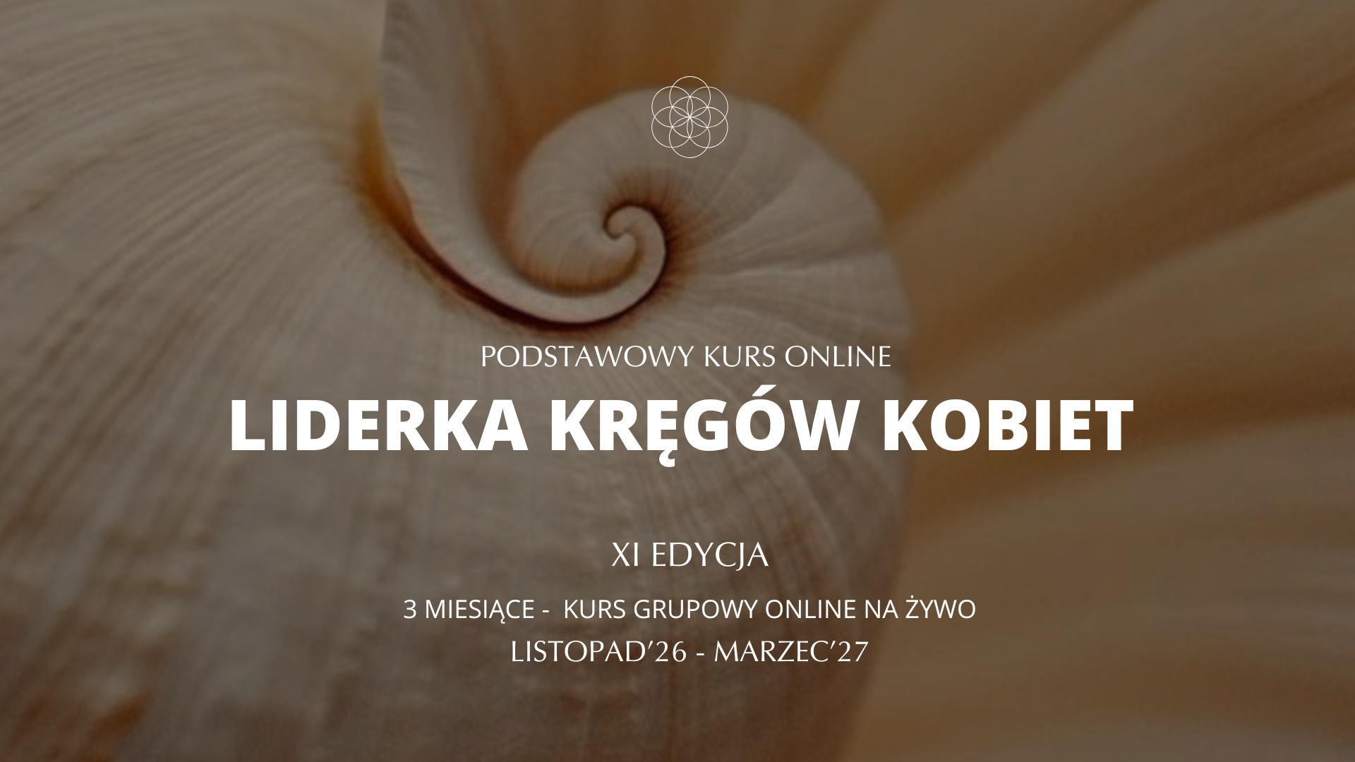 Green promotional flyer for a women's circle leadership course. Title in Polish, mentions 10th edition, 6-day in-person course at Lesniczowka Gaja near Olsztyn, focusing on how to lead women's circles.