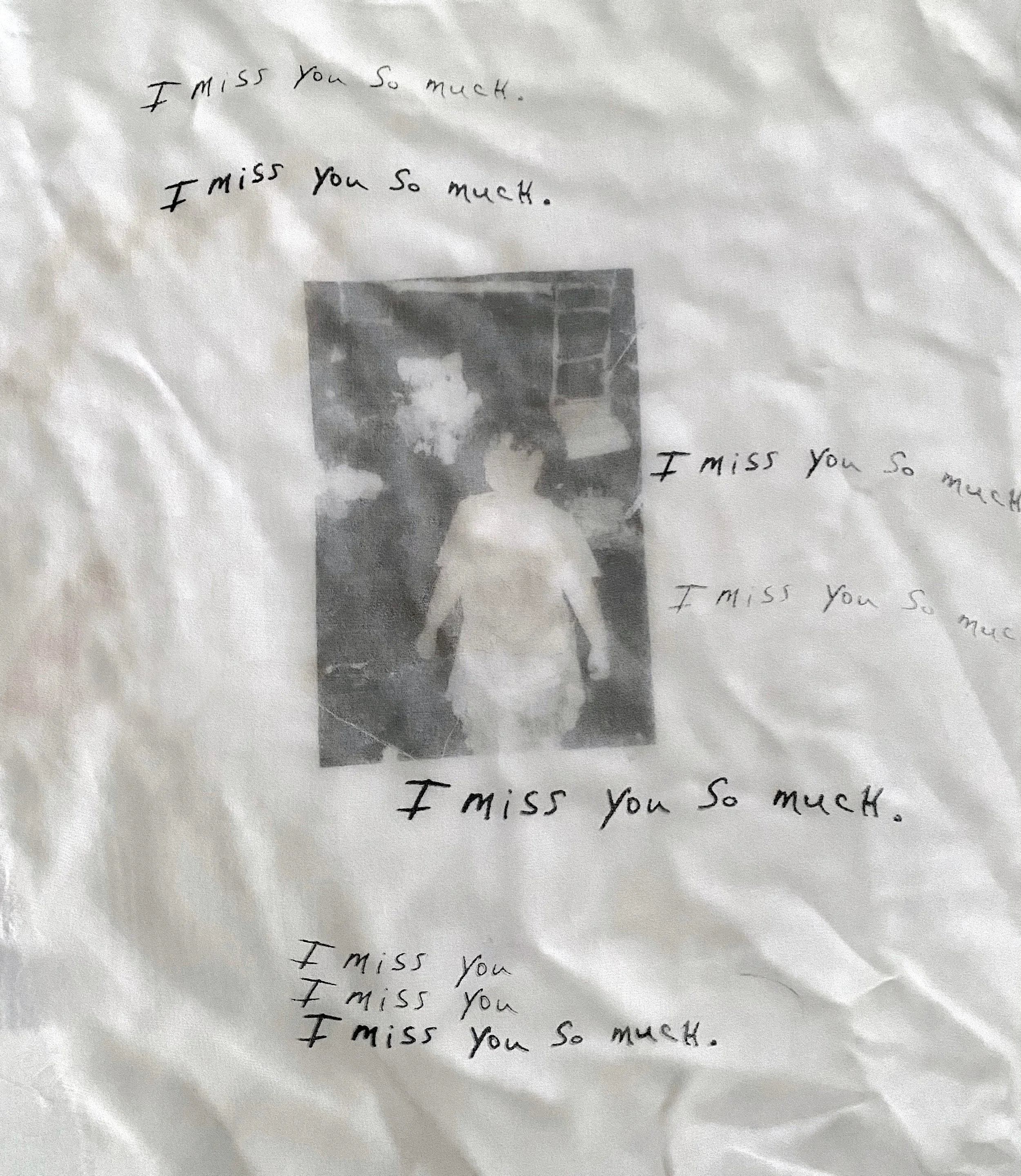  Ghost , 2021, Solvent transfer and silkscreen on silk fabric, 8 x 10  in.