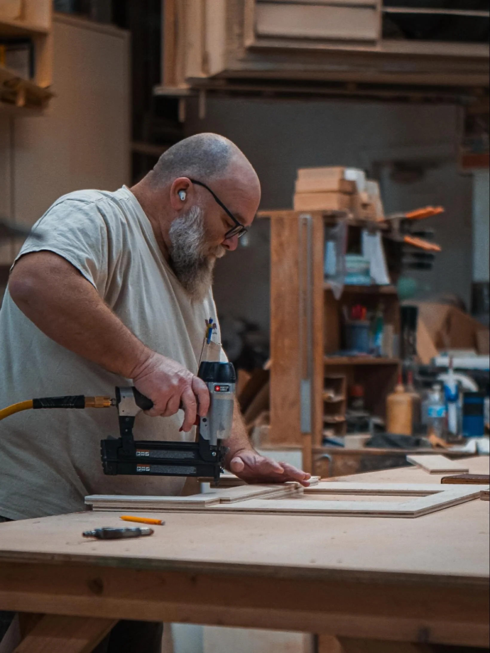 Experience creates an environment for long term success.
Brian, our shop foreman has been with us here at Woodcraft for 28 years and his expertise is one of the best tools in our shop.