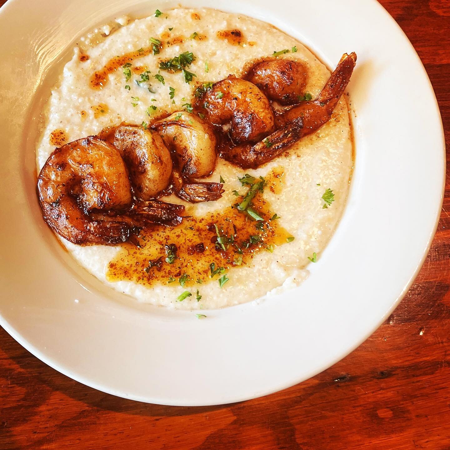 SPECIAL ALERT: Cajun Shrimp &amp; Grits - Cajun marinated shrimp, finished w/ Chile butter served over a beautiful brown butter &amp; sage grits.  Chef Rowan crushing it on this beauty!! #nashobaclub #shrimpgrits #shrimpandgrits #shrimp #grits #ayer 