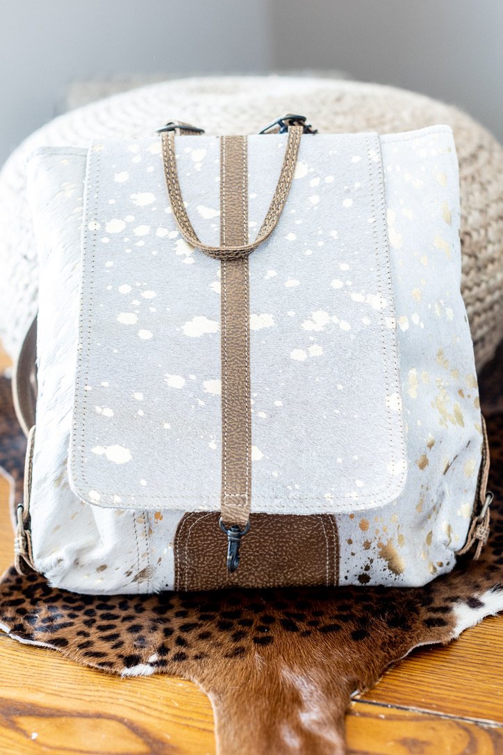 gold foil cowhide backpack