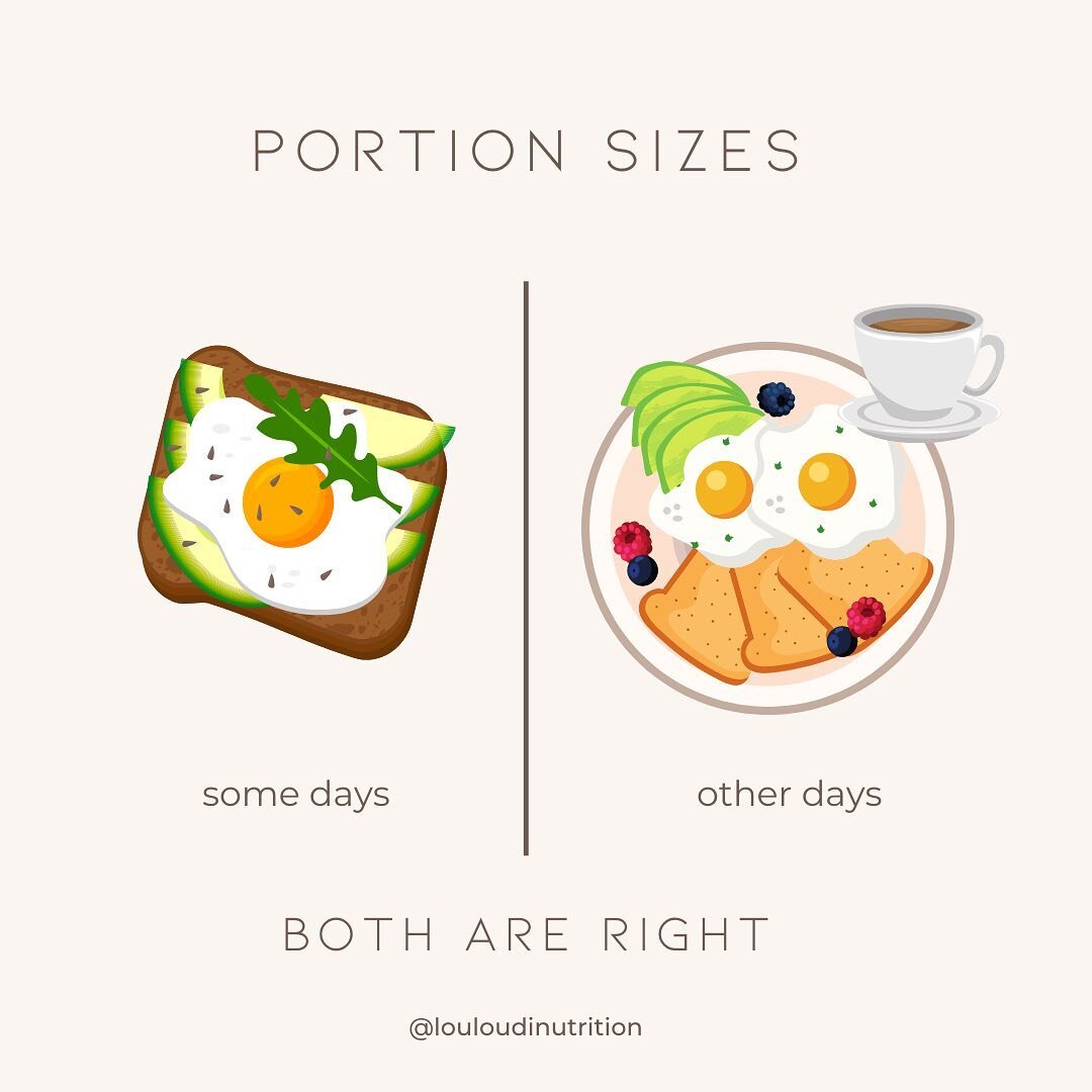 When it comes to portion sizes, YOU decide how much is right for you! 

&quot;How much should I be eating?&quot; - I often get this question.

The truth is, our hunger levels change every day. Some days, you might want one piece of toast with one egg