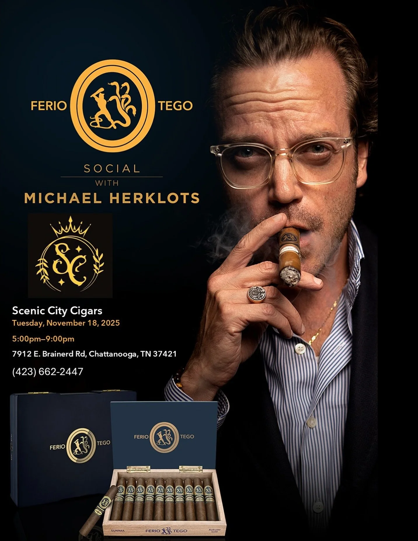 Scenic City Cigars
Tuesday, November 18, 2025 5:00pm-9:00pm
7912 E. Brainerd Rd, Chattanooga, TN 37421
(423) 662-2447