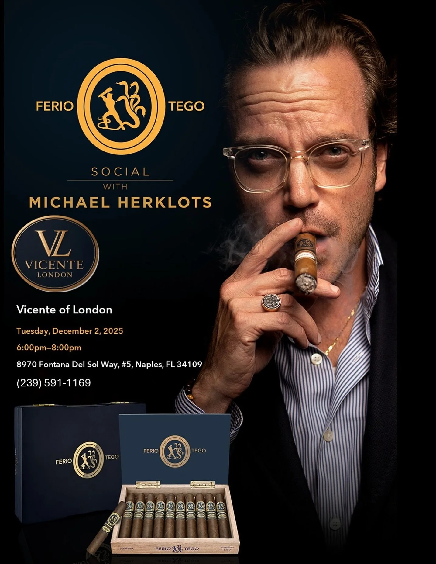 Vicente of London
Tuesday, December 2, 2025 6:00pm-8:00pm
8970 Fontana Del Sol Way, #5, Naples, FL 34109
(239) 591-1169