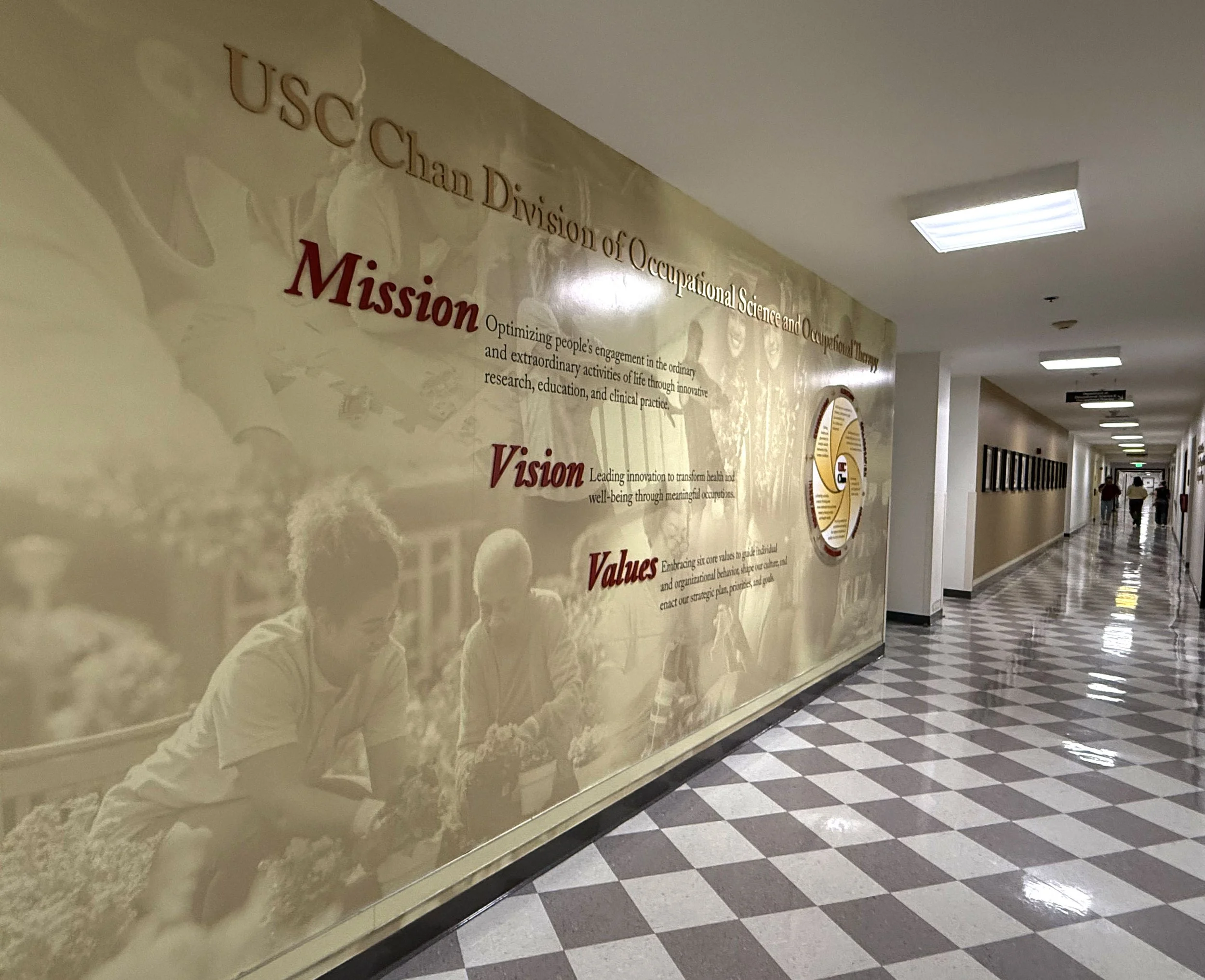 USC Chan Division of Occupational Therapy mural and awards walls