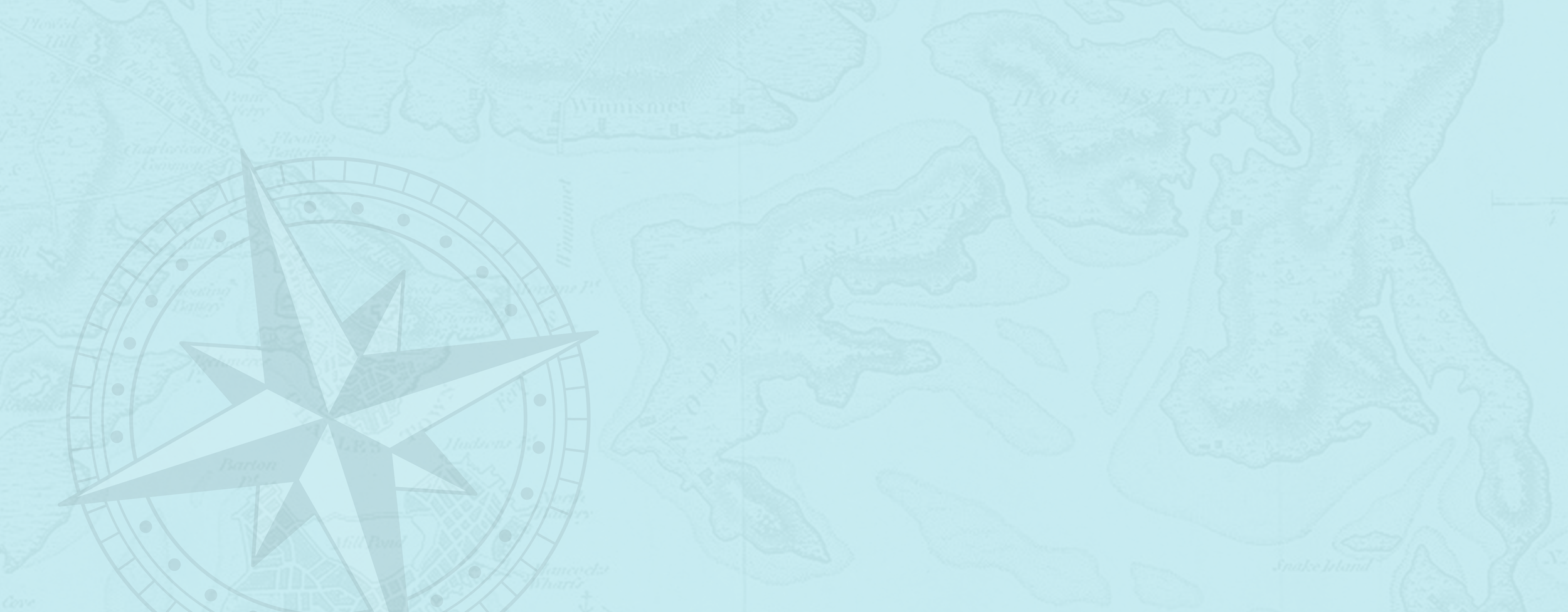 A navigational map background with a compass rose overlay.