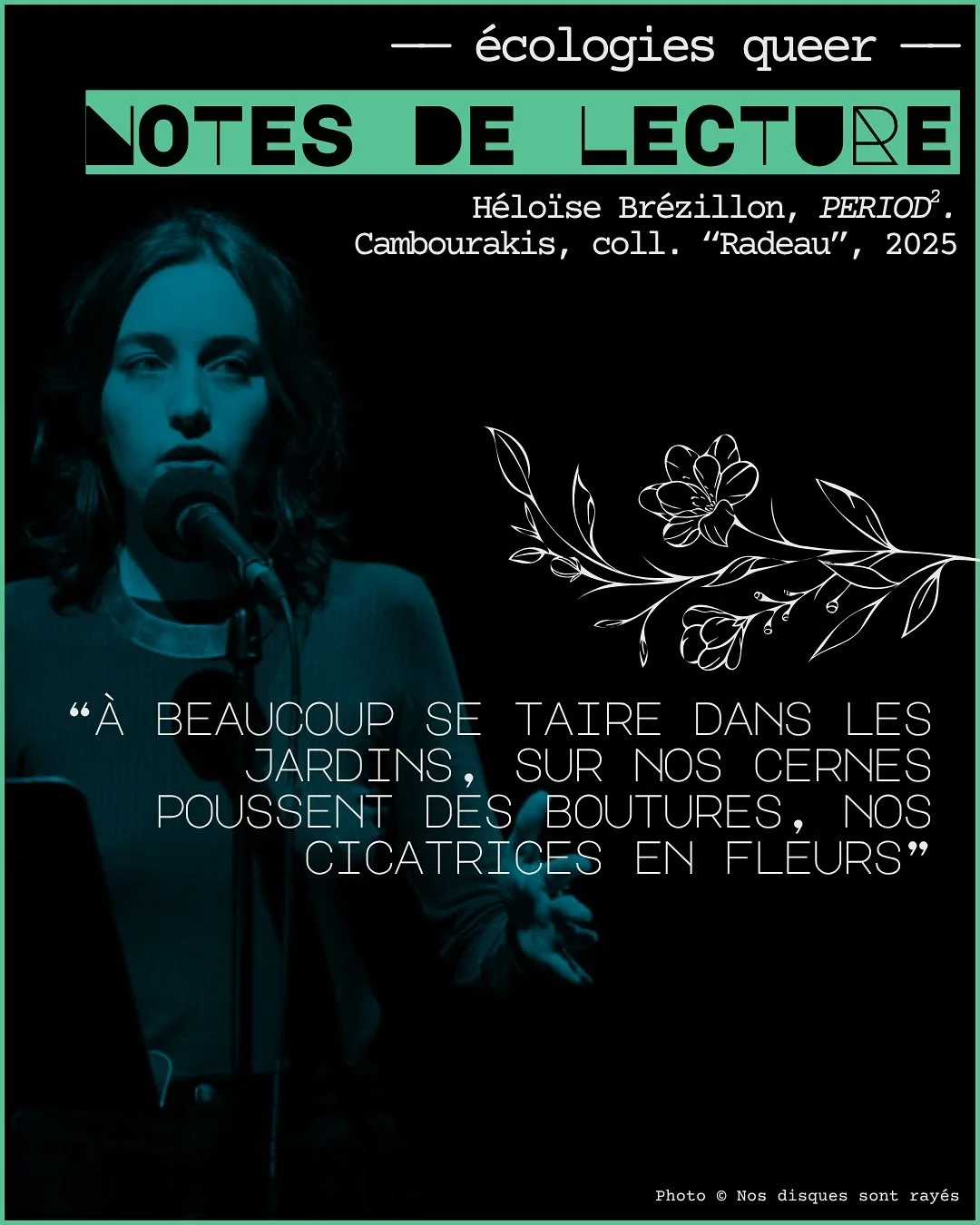 #écologiesqueer 
— NOTES DE LECTURE —
PERIOD2. de @heloisebrezillon (@editions_cambourakis 2025)
Dans ces notes: 
‣ #poésie de #sciencefiction
‣ le #capitalocene théorisé par #baptistemorizot
‣ l’