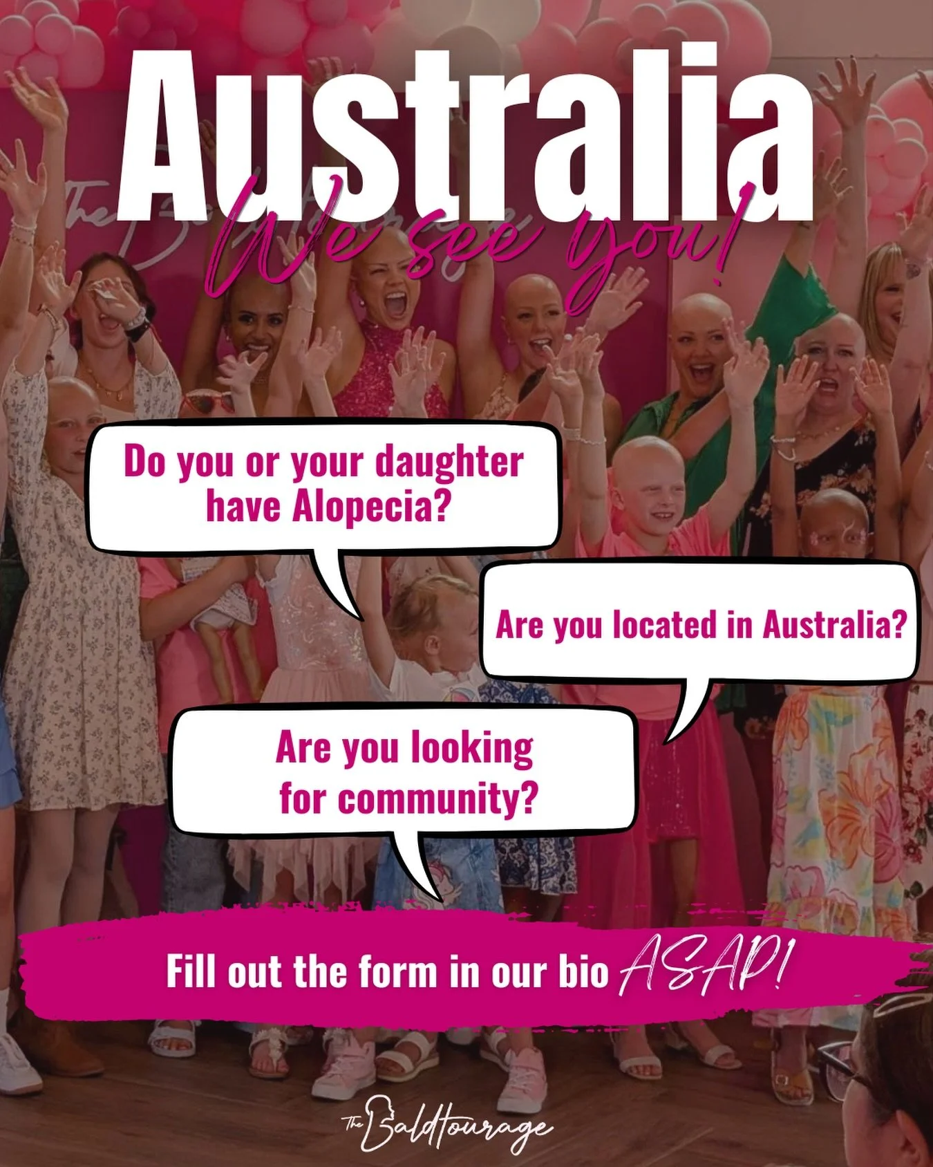 Aussie fam, we see your DMs!

Perhaps a virtual Happy Hour for the ladies?!🥂 
Or an Aussie @confidenceclubbb for the girlies?!🥰
Or an in person @baldgirldinner ?!🤎

Fill out the form in our bio so we can try to make something happen! Share with yo