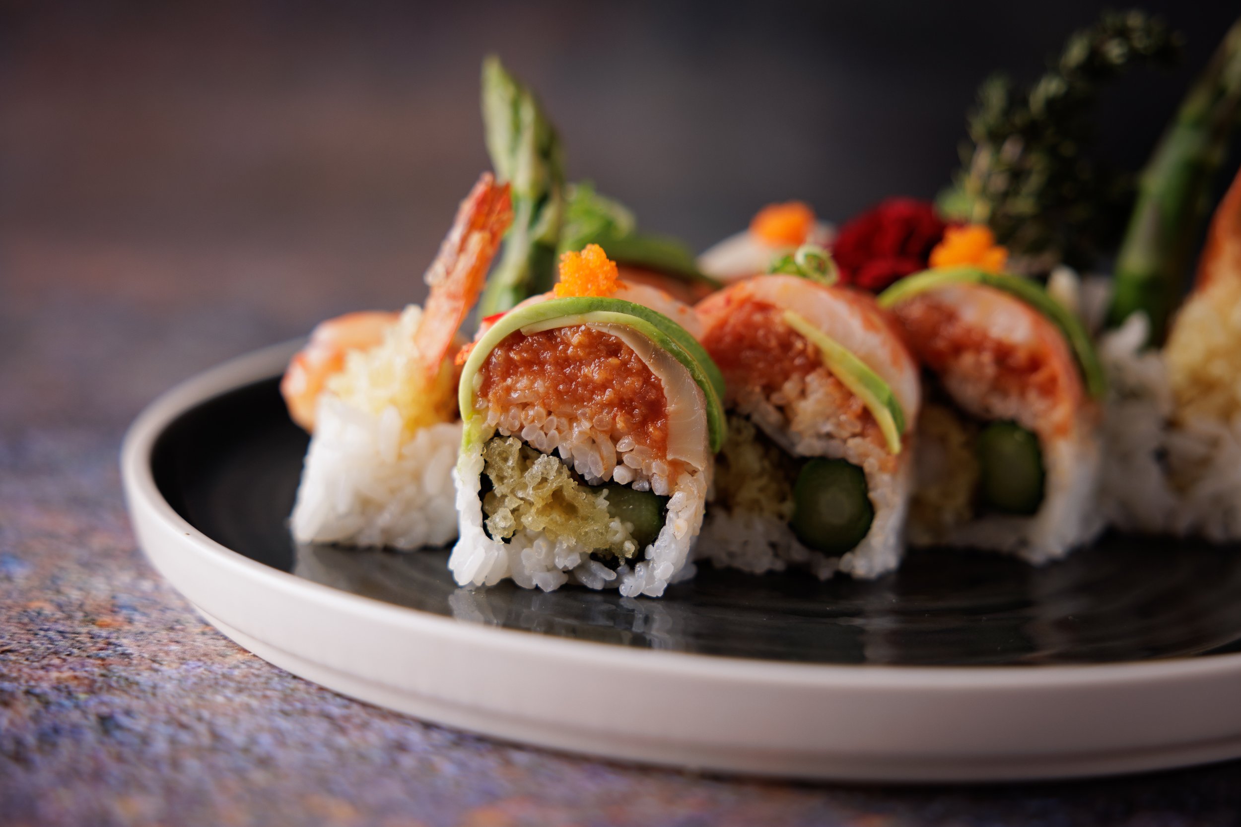 LAGUNA ROLL
Tuna, Albacore, Shrimp Tempura, Spicy Tuna, Asparagus, Avocado