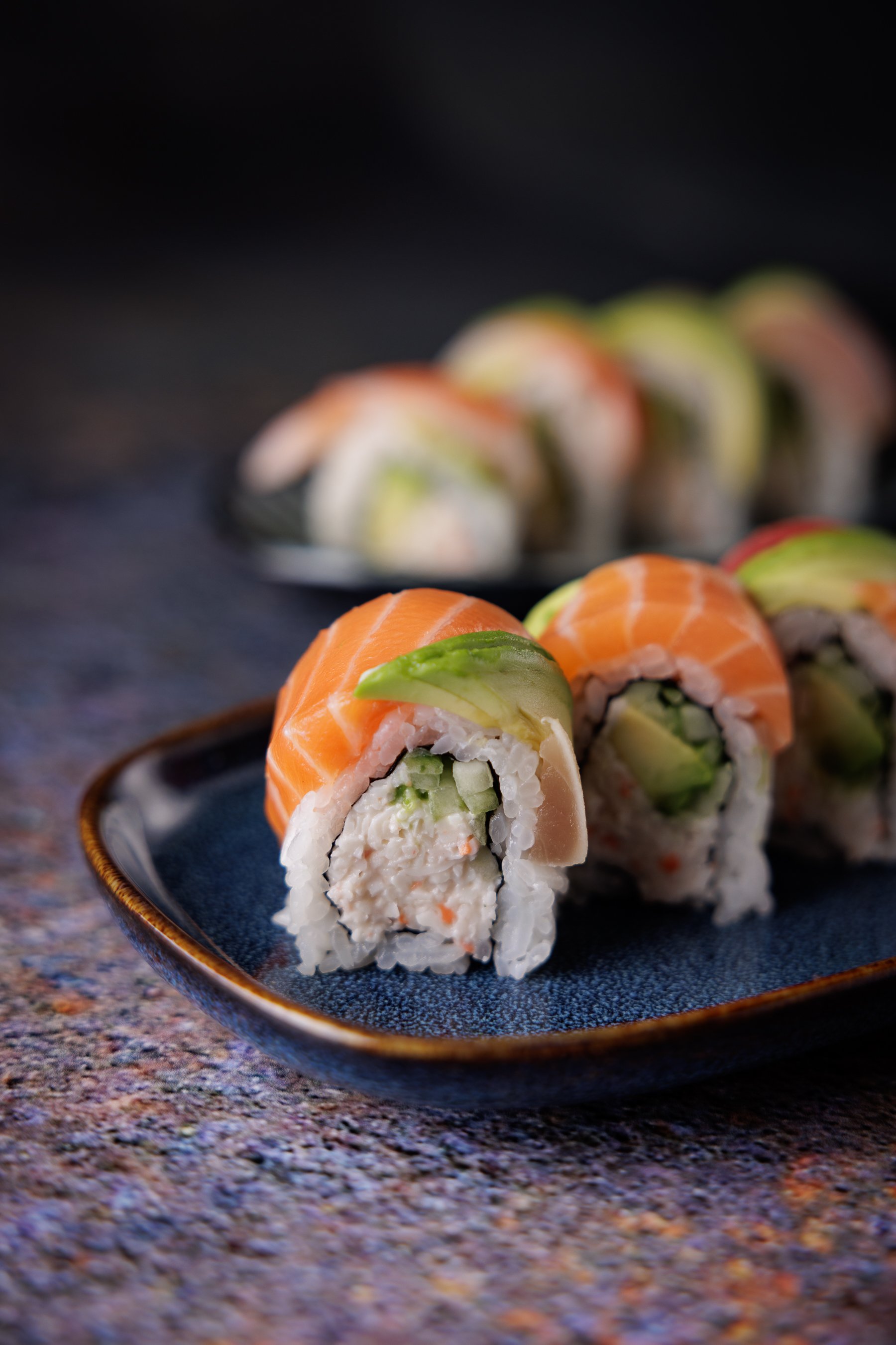 RAINBOW ROLL
Tuna, Salmon, Albacore, i.crab, Shrimp, Cucumber, Avocado