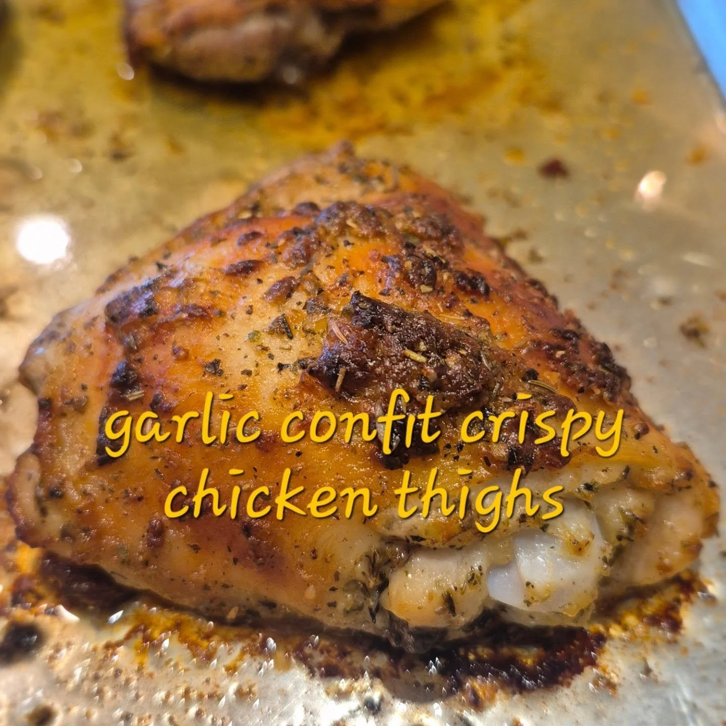 Remember that garlic confit I mentioned yesterday? I used the oil to roast chicken thighs last night. 🎤 drop dinner.  It's crazy easy and ridiculously good! I mixed the confit oil (about 1/2 cup) with several cloves of grated garlic, a heaping spoon