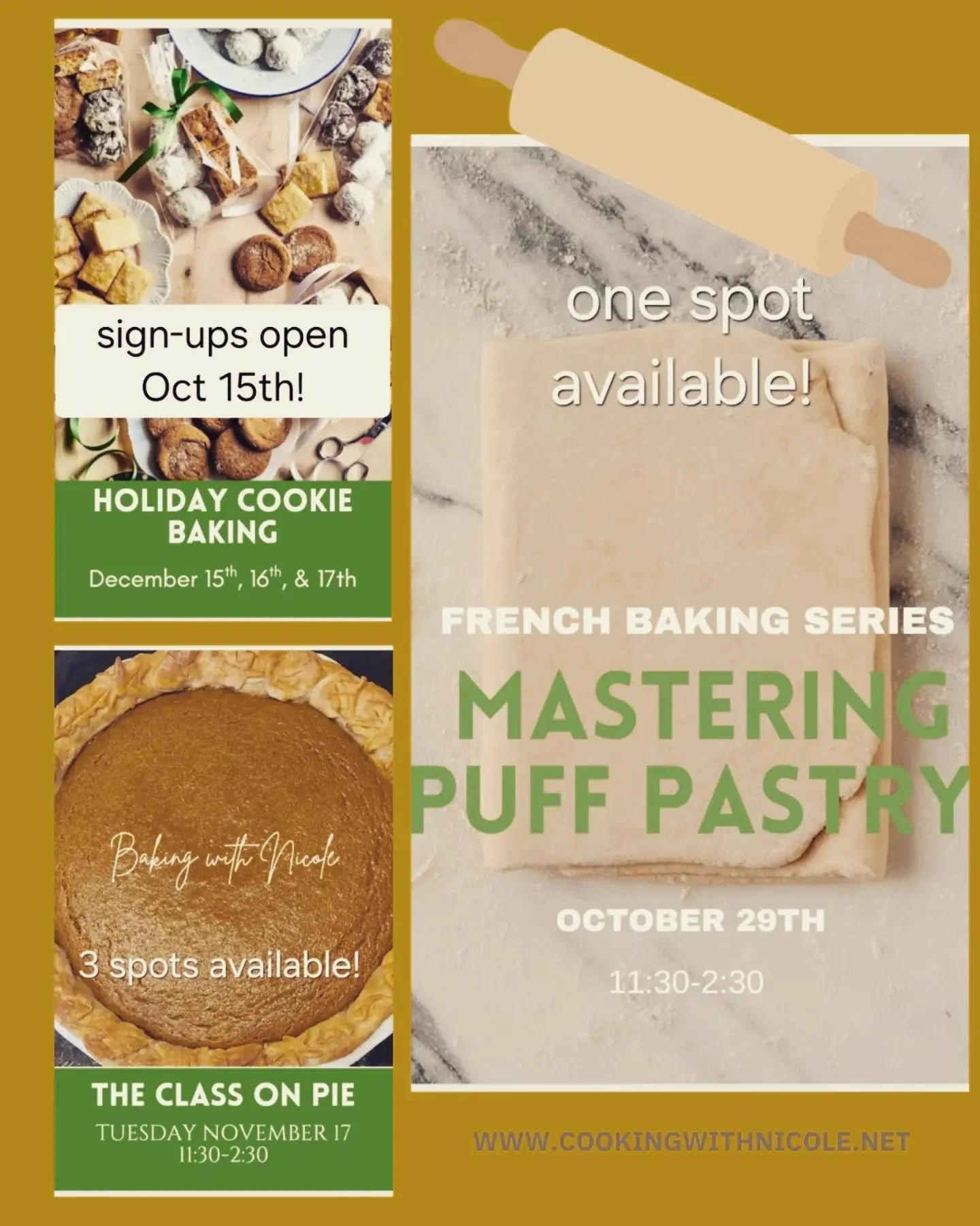 I think he means, "BAKING SEASON IS HERE AND YOU HAVE 3 CHANCES TO UP YOUR GAME." 😅 Seriously though, don't pass up the chance to roll up your sleeves and bake with us! 
These are all-star classes and pure magic. Link in bio to book! 
#lea