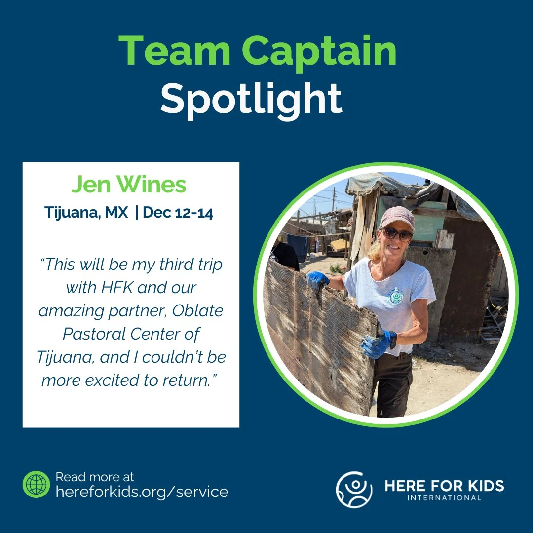 Team Captain Spotlight: Jen Wines 🌟

We're excited to have Jen as one of our Team Captains for the upcoming Posada Weekend Trip in Tijuana, MX from December 12-14. As part of our leadership team, she helps ensure a smooth, impactful, and organized e