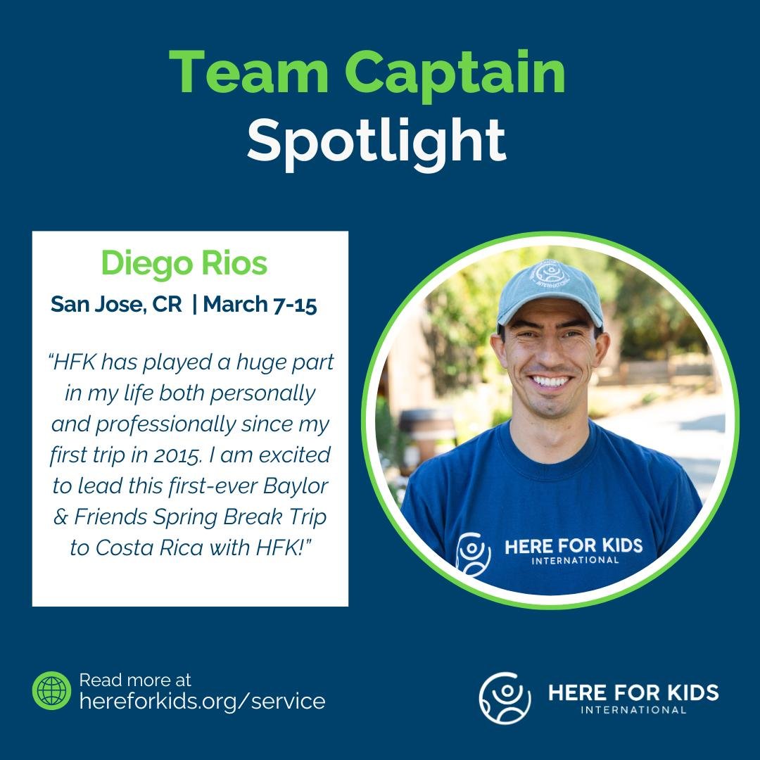 Team Captain Spotlight: Diego Rios 🌟

We&rsquo;re excited to have Diego Rios serving as Team Captain for our Baylor &amp; Friends Spring Break service trip to Costa Rica! Diego has been traveling and serving with HFK since 2015 and is passionate abo