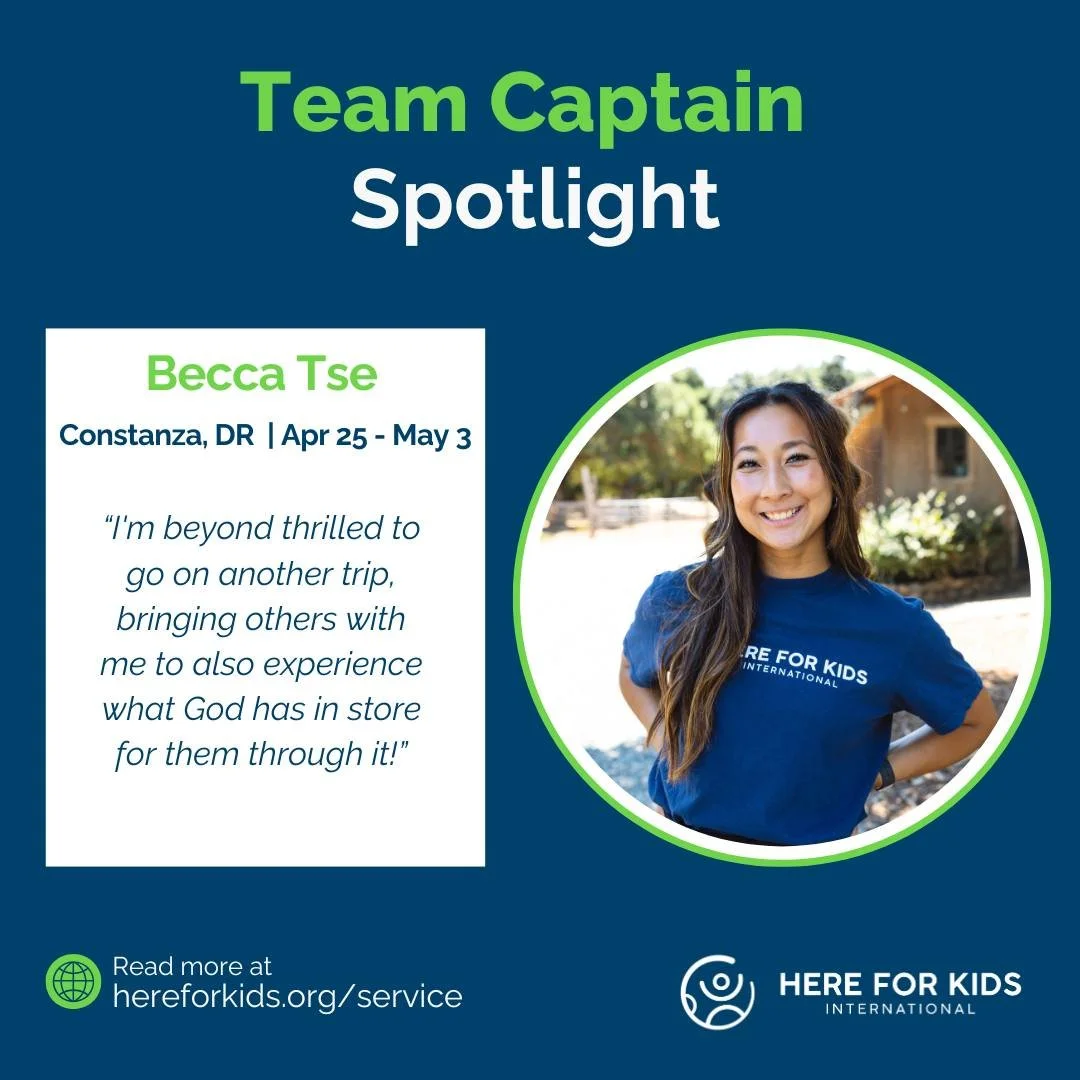 Meet this Team Captain: Becca Tse 🌟

Becca is returning for her second time as a Team Captain after two powerful experiences with Here For Kids. What began as her first service trip quickly became a defining season. She built lasting friendships, ga