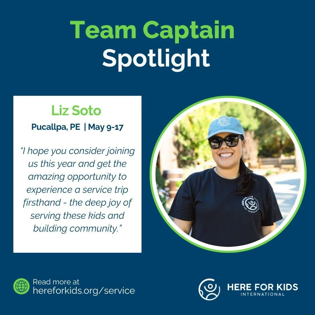 Meet This Team Captain: Liz Soto 🌟

Liz is returning for her first consecutive year as Team Captain for Peru! Her journey with Here For Kids began in college through a partnership with Saint Mary&rsquo;s College (Go Gaels!), where she served in the 