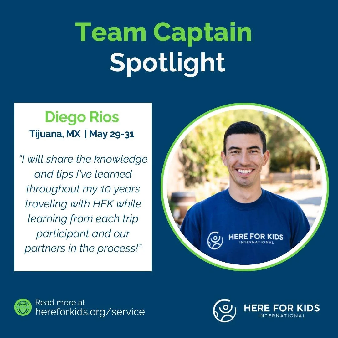 Meet This Team Captain: Diego Rios 🌟

Diego is excited to be one of your team captains for the upcoming trip! HFK has been a huge part of his life since his first trip in 2015, and over the past 10 years, these experiences have helped shape him both
