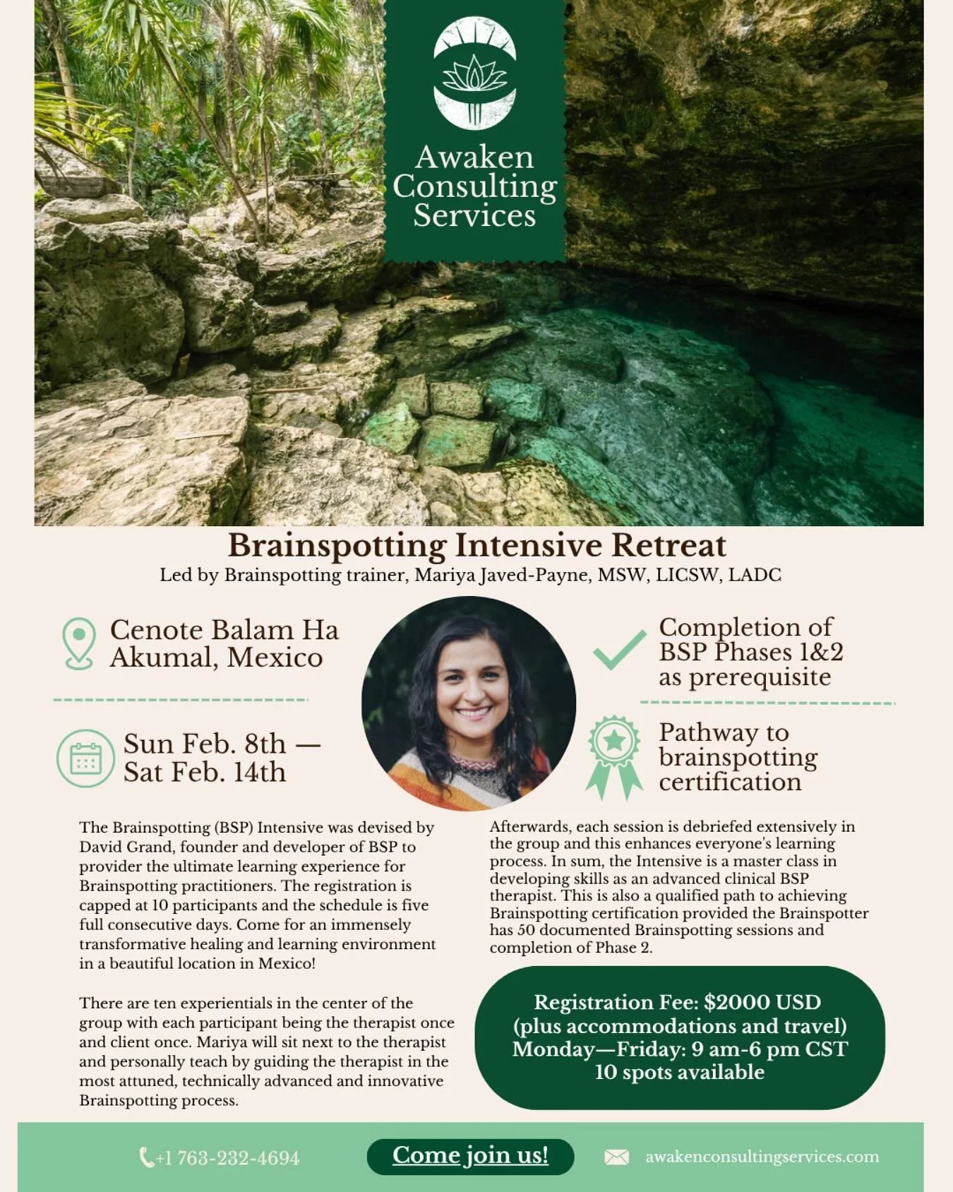 🌊💫Brainspotting Intensive 💫🌊 

📍 Akumal, Mexico

📆 Feb 8-Feb 14, 2026

Whether you&rsquo;re seeking todive into the depths of Brainspotting theory and applications, release old patterns, or reconnect with your true self, this intensive retreat 