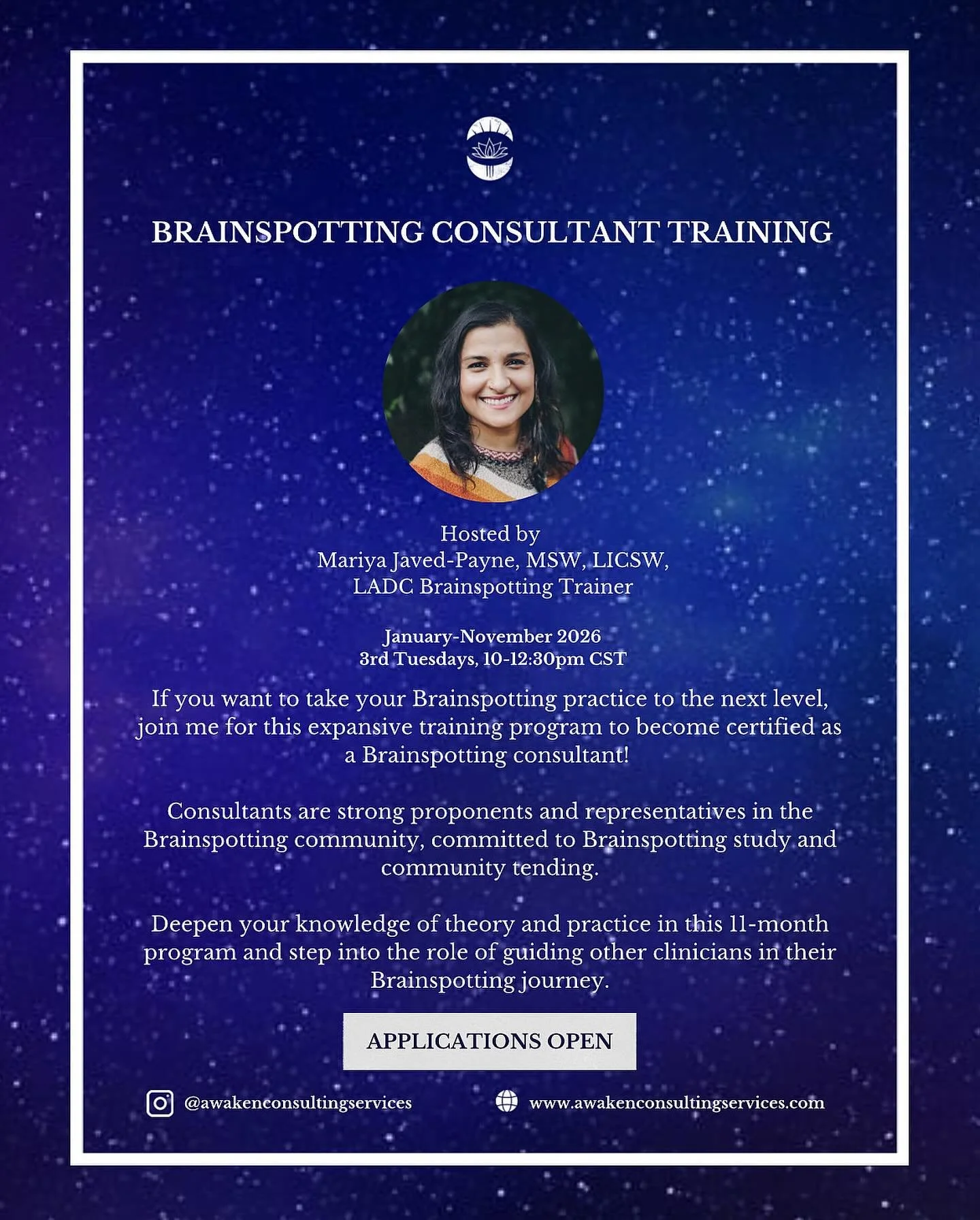 CIT Cohort Application Open 📣

The year-long program (Jan&ndash;Nov 2026) is the next step after certification, designed to deepen your clinical practice while preparing you to guide others on their Brainspotting journey.

Rooted in a decolonized et