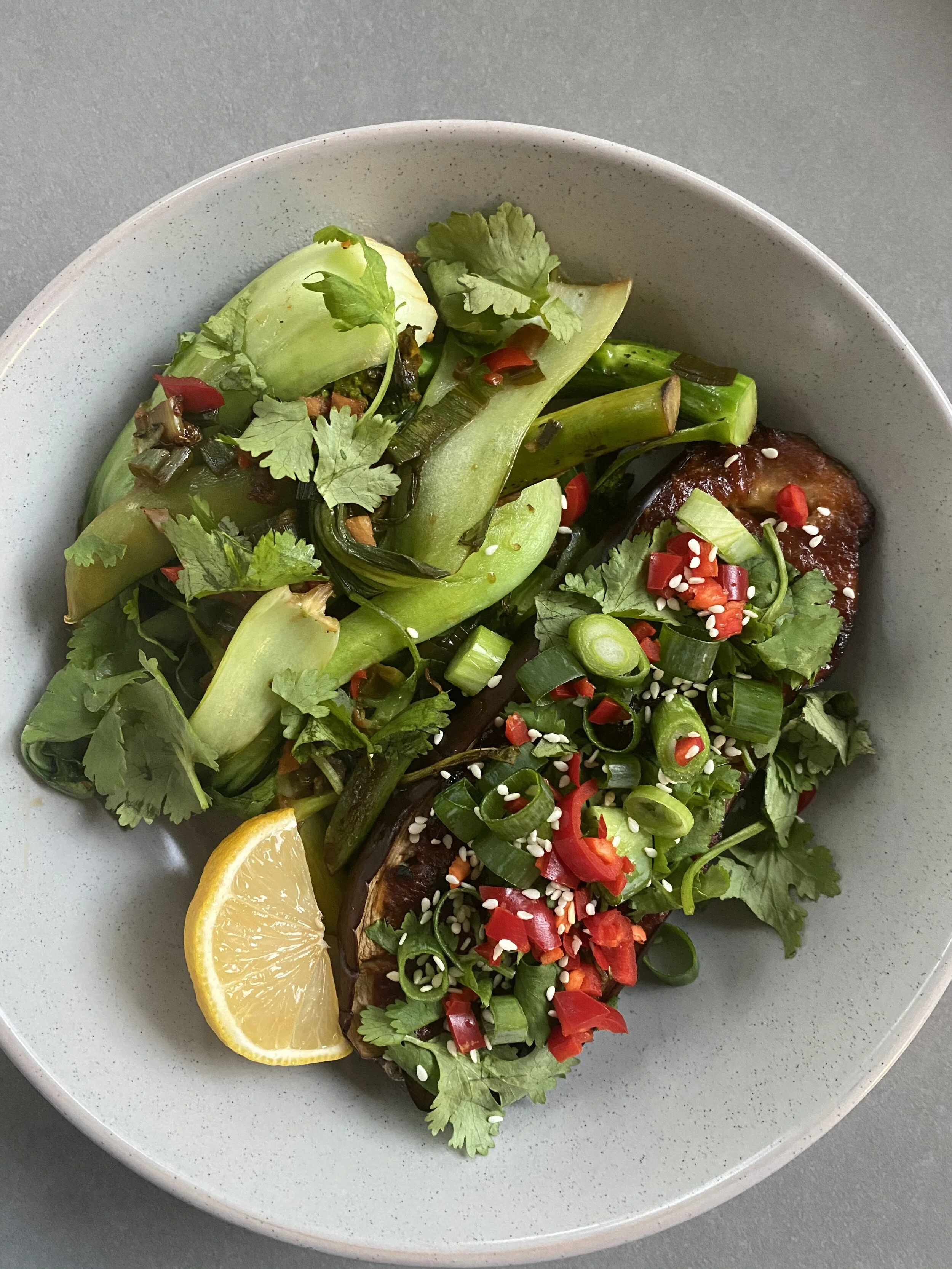 Miso Eggplant w/ Asian Greens