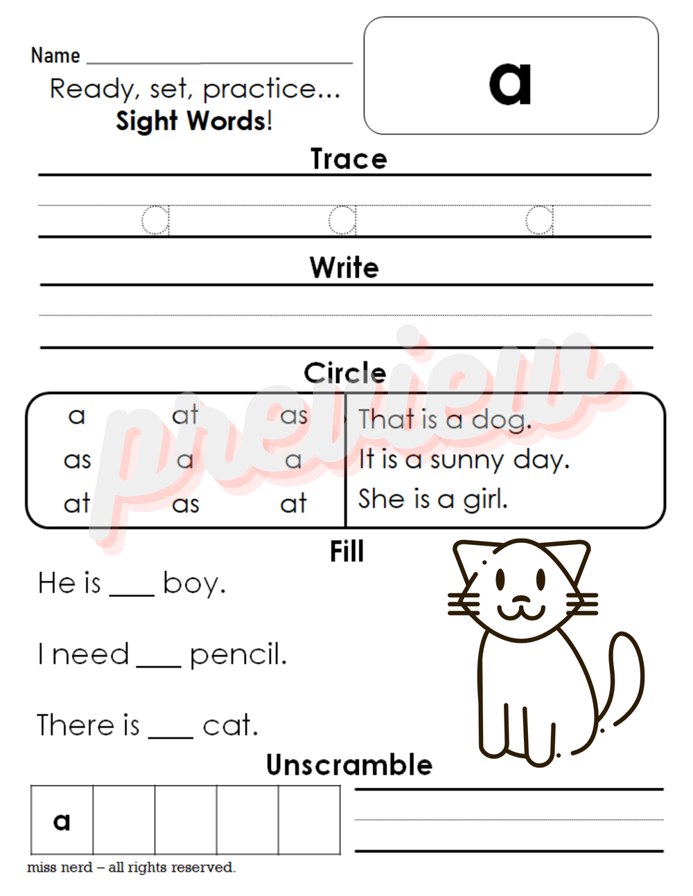 sight word worksheets pre primer level a miss nerd