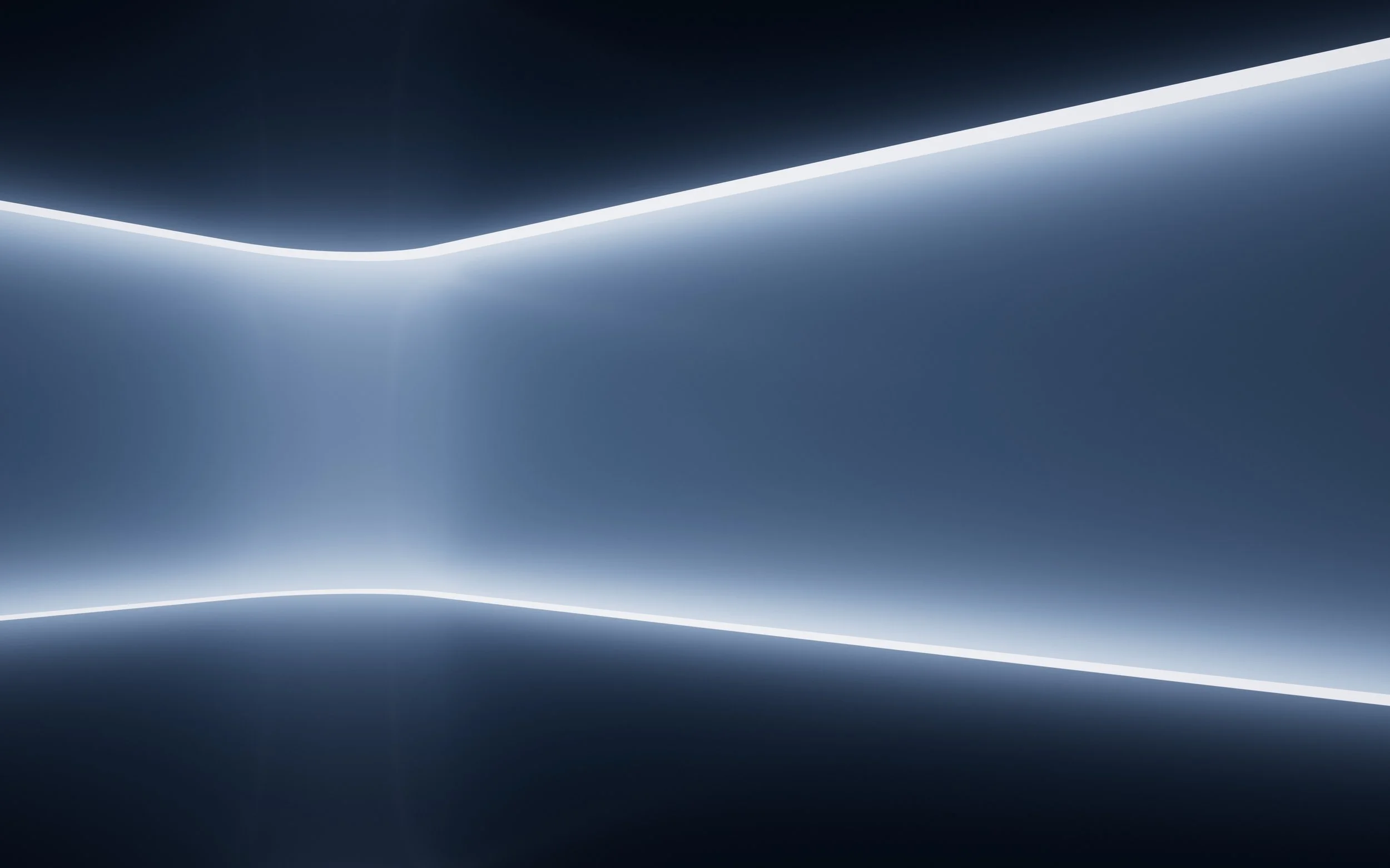 Futuristic abstract image with glowing white curved lines against a dark gradient background.