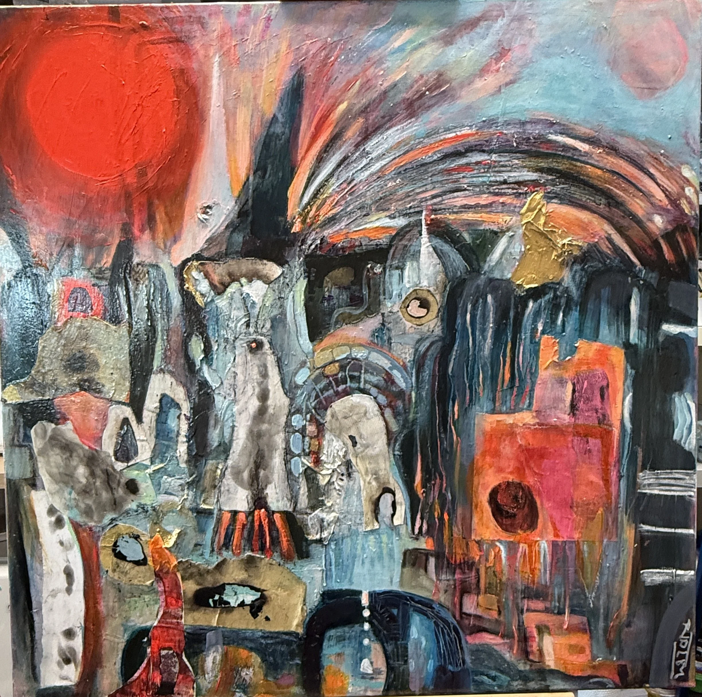 "Burning from the Inside"
Mixed Media on Linen
(2025)
100cm x 100cm
Unframed