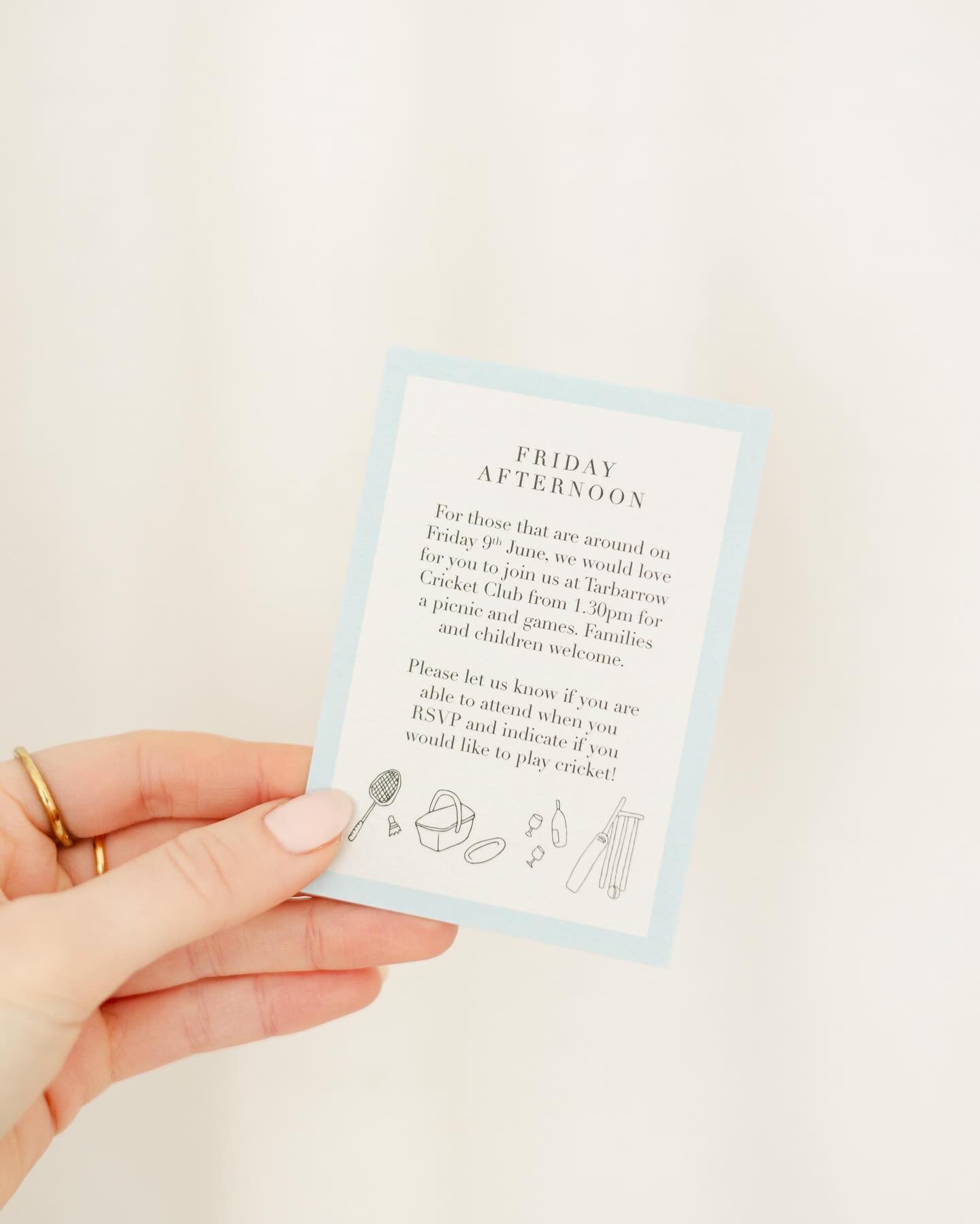 How cute are these dinky little insert cards Suzy and Sam added in with their invitations? With added bespoke illustrations they complete the stationery suite, with a spring blue and floral theme.

All their wedding stationery designed by me - swipe 