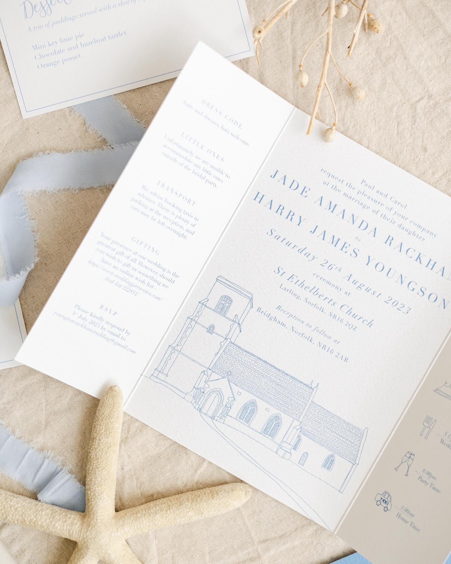 Gatefold invitation with church illustration 🕊️

Swipe to see the church entrance on Harry and Jades wedding day 👉🏻

A gorgeous wedding to be a part of, check out my previous post for the details and on the day photos ✨

#churchillustration #weddi