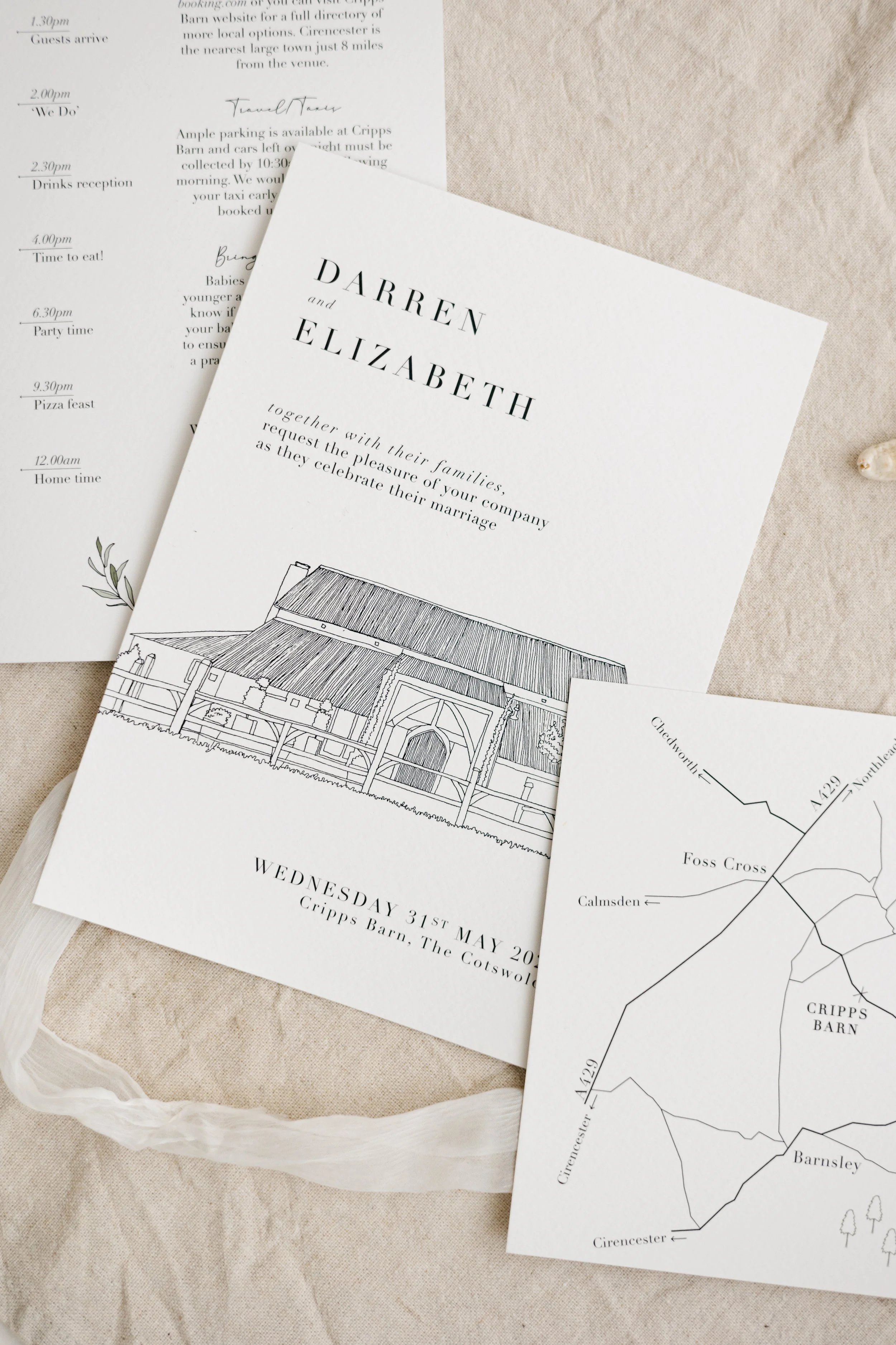 Cripps Barn Venue Illustration Wedding Invitation Trix Creative