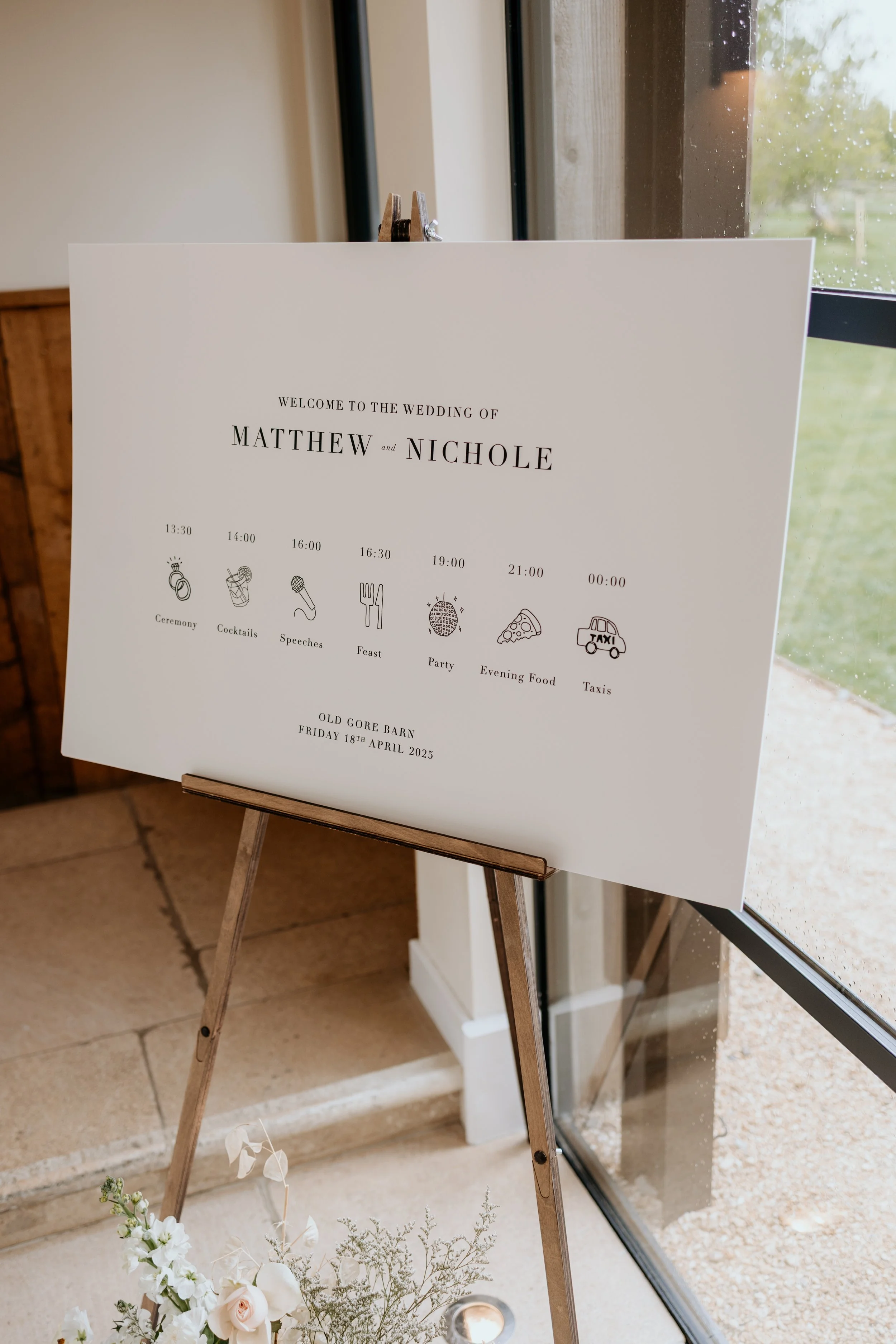 Bespoke Illustrated Order of The Day Welcome Sign Old Gore Barn Cotswolds Trix Creative