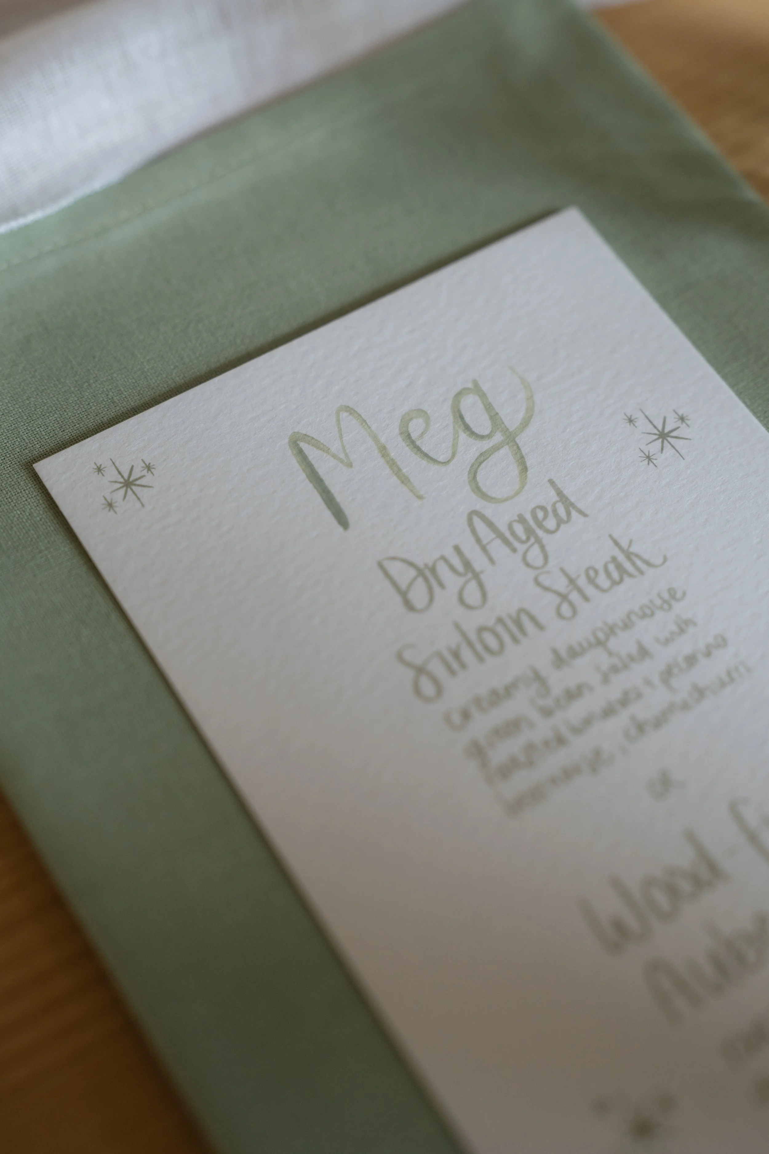 Wedding Brush Lettering Menus Sage Green Old Gore Barn Stationery Cotswolds Trix Creative