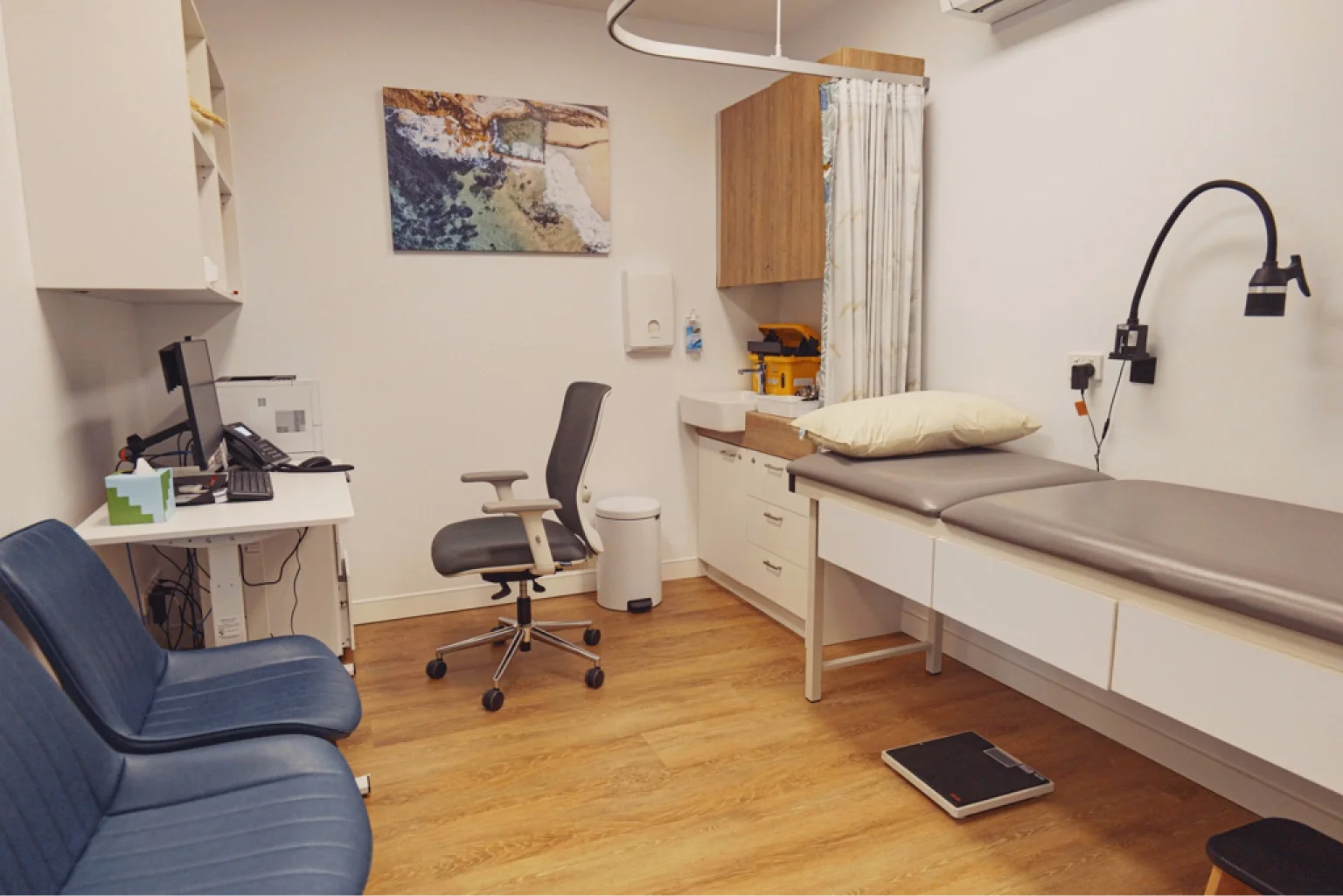 The on-site treatment room at Coogee Beach Doctors, used for skin biopsies and minor procedures.