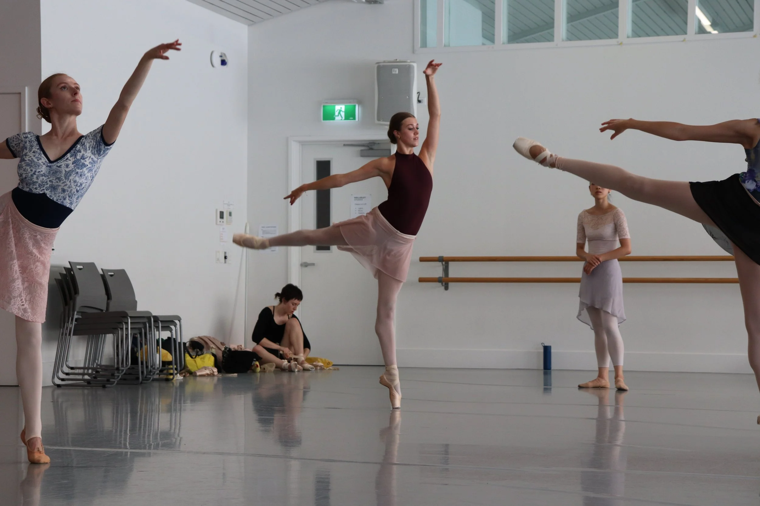 Features ballerina Briese in first arabesque