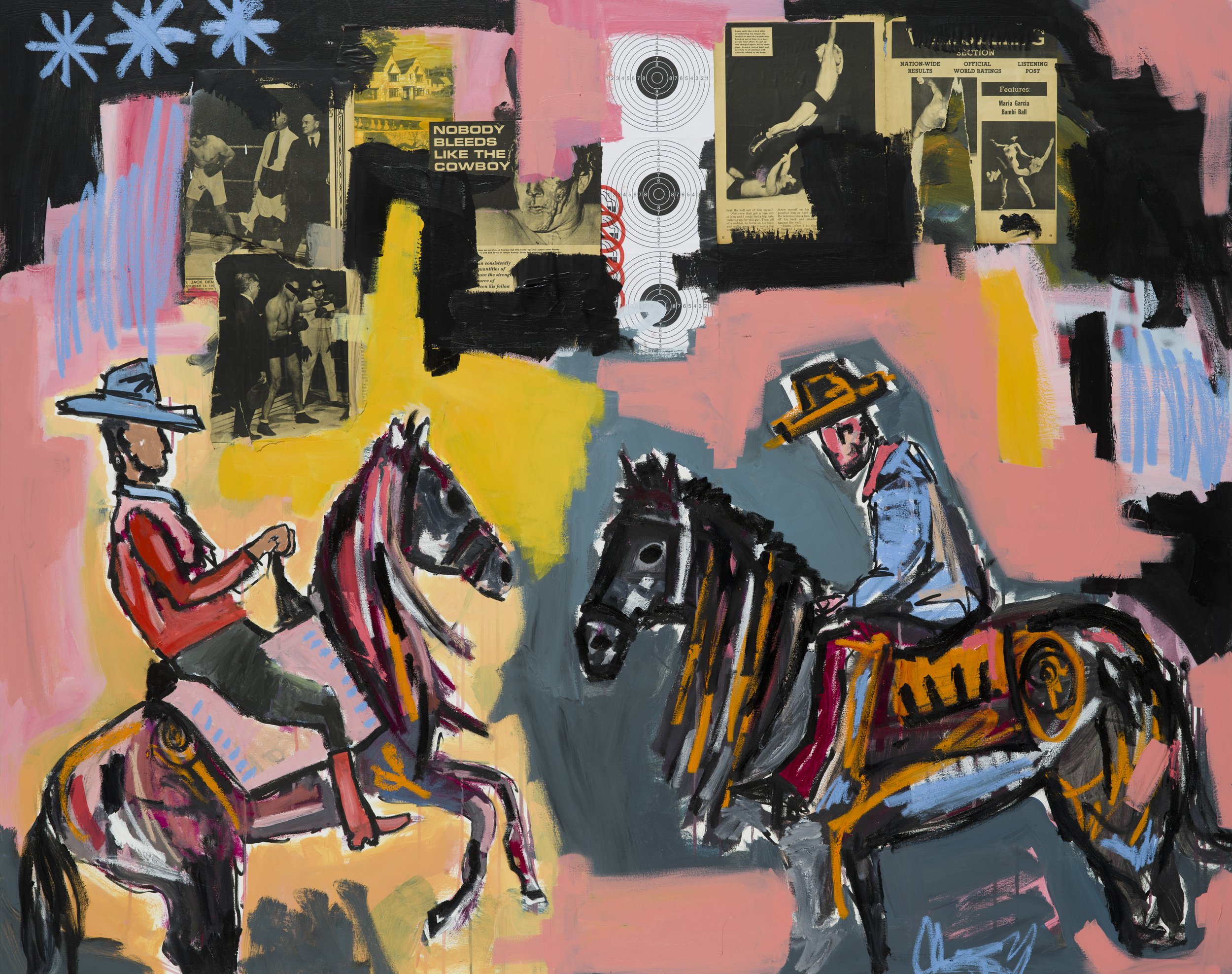 “Deadlock”, Olew, Collage a Chyfryngau Cymysg ar Gynfas, 120 x 150cm, 2023