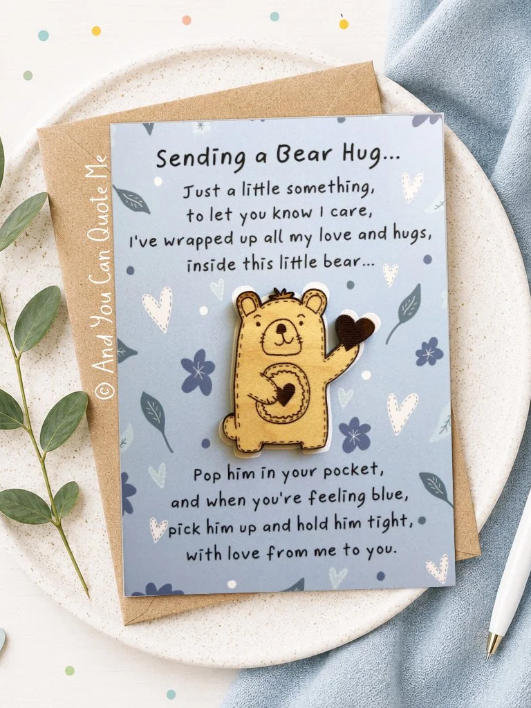 © 'Sending a Bear Hug...'  A6 Postcard with Keepsake Token