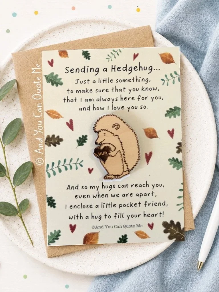 © 'Sending a Hedgehug...'  A6 Postcard with Keepsake Token